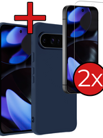 BTH BTH Google Pixel 10 Pro XL Hoesje Siliconen Met 2x Screenprotector - Donkerblauw
