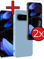BTH BTH Google Pixel 10 Pro XL Hoesje Siliconen Met 2x Screenprotector - Lichtblauw