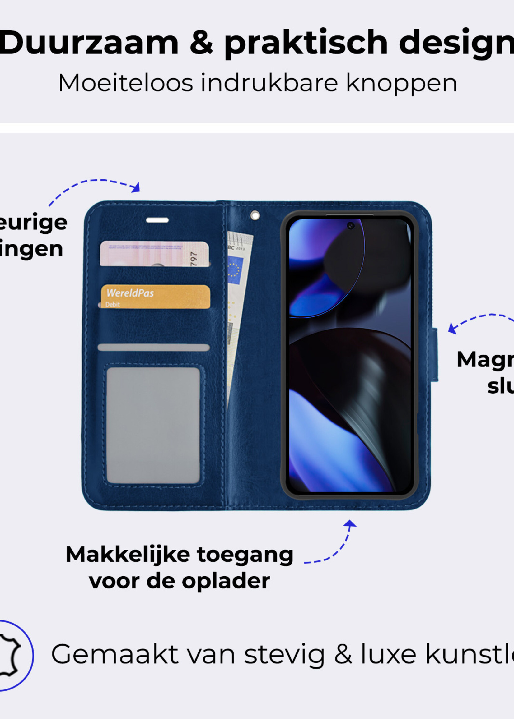 BTH BTH Google Pixel 10 Pro XL Hoesje Bookcase Met 2x Screenprotector - Donkerblauw