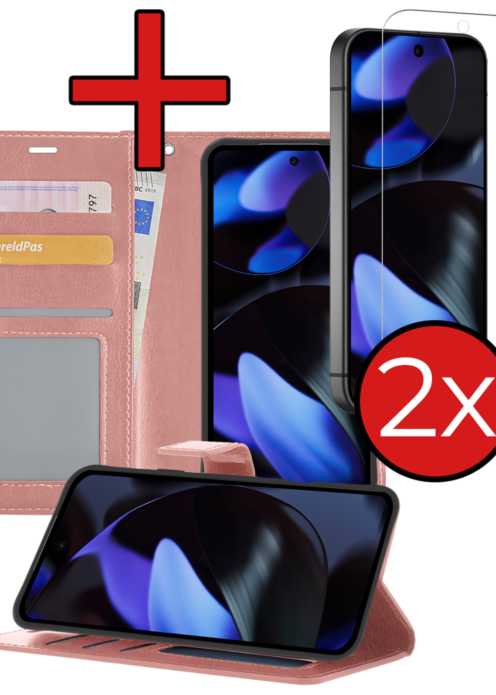 BTH BTH Google Pixel 10 Pro XL Hoesje Bookcase Met 2x Screenprotector - Rose Goud