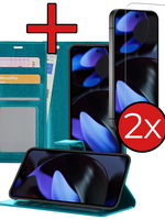 BTH BTH Google Pixel 10 Pro XL Hoesje Bookcase Met 2x Screenprotector - Turquoise