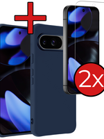 BTH BTH Google Pixel 10 Hoesje Siliconen Met 2x Screenprotector - Donkerblauw