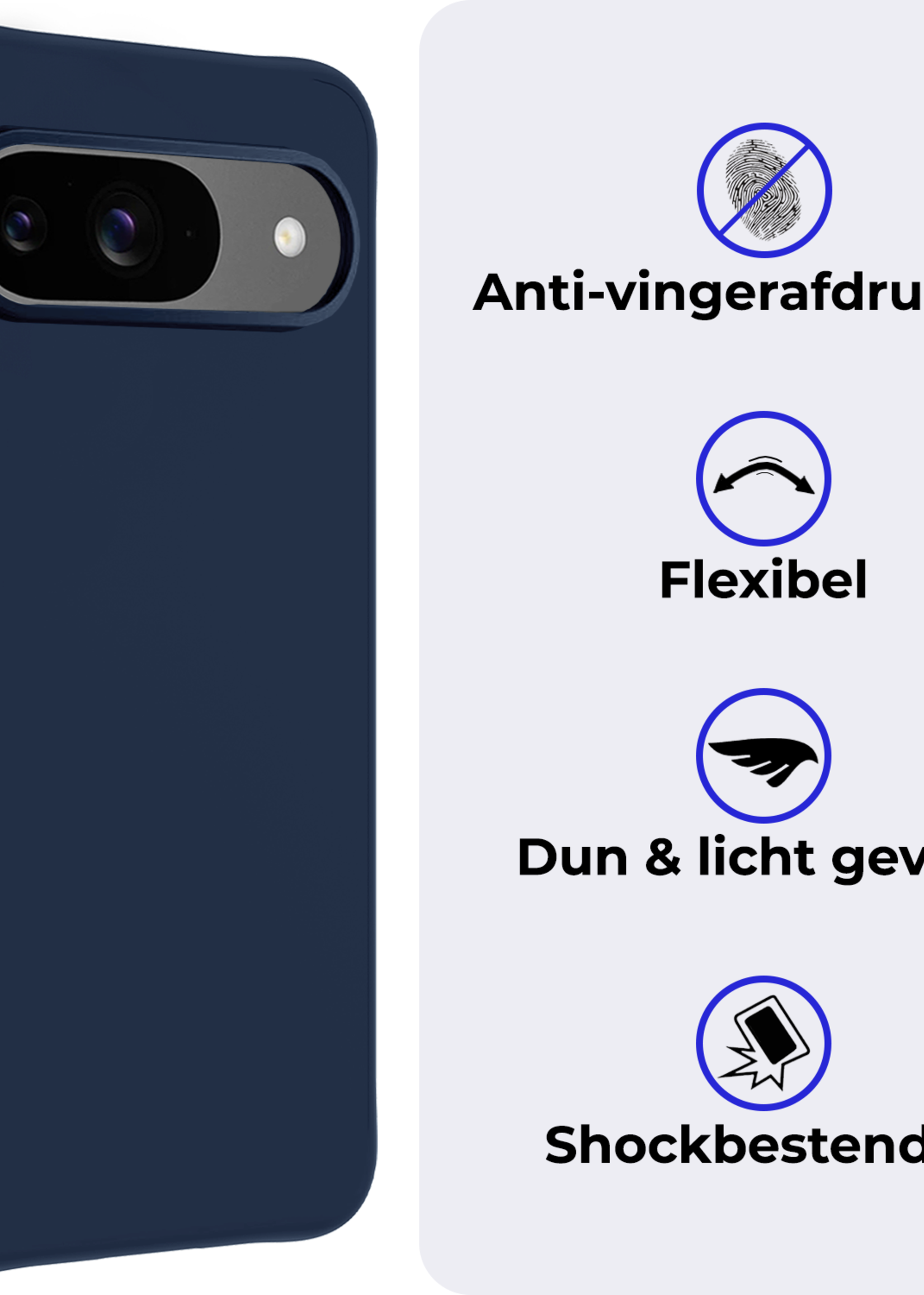 BTH BTH Google Pixel 10 Hoesje Siliconen Met 2x Screenprotector - Donkerblauw