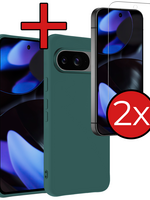 BTH BTH Google Pixel 10 Hoesje Siliconen Met 2x Screenprotector - Donkergroen