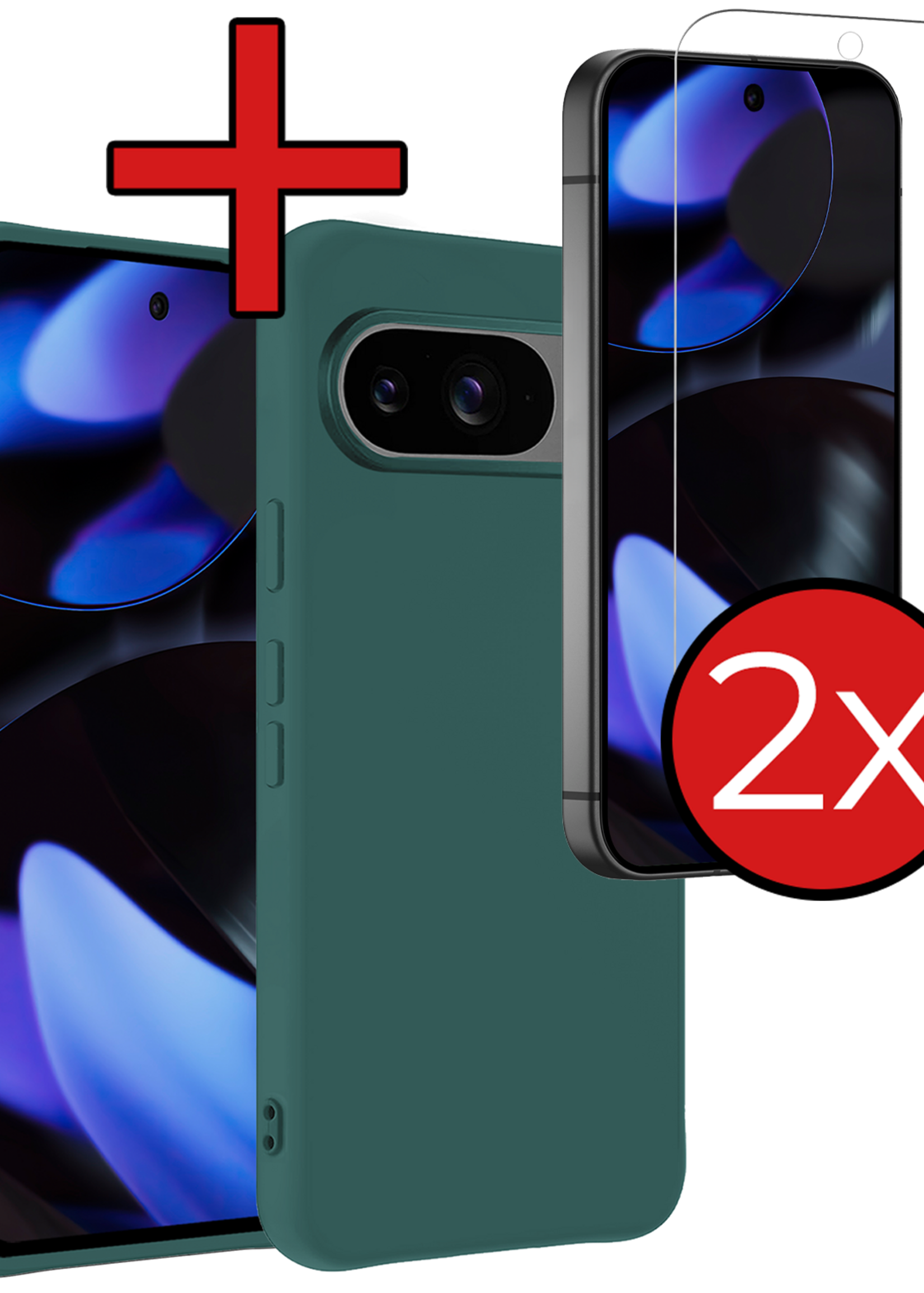 BTH BTH Google Pixel 10 Hoesje Siliconen Met 2x Screenprotector - Donkergroen