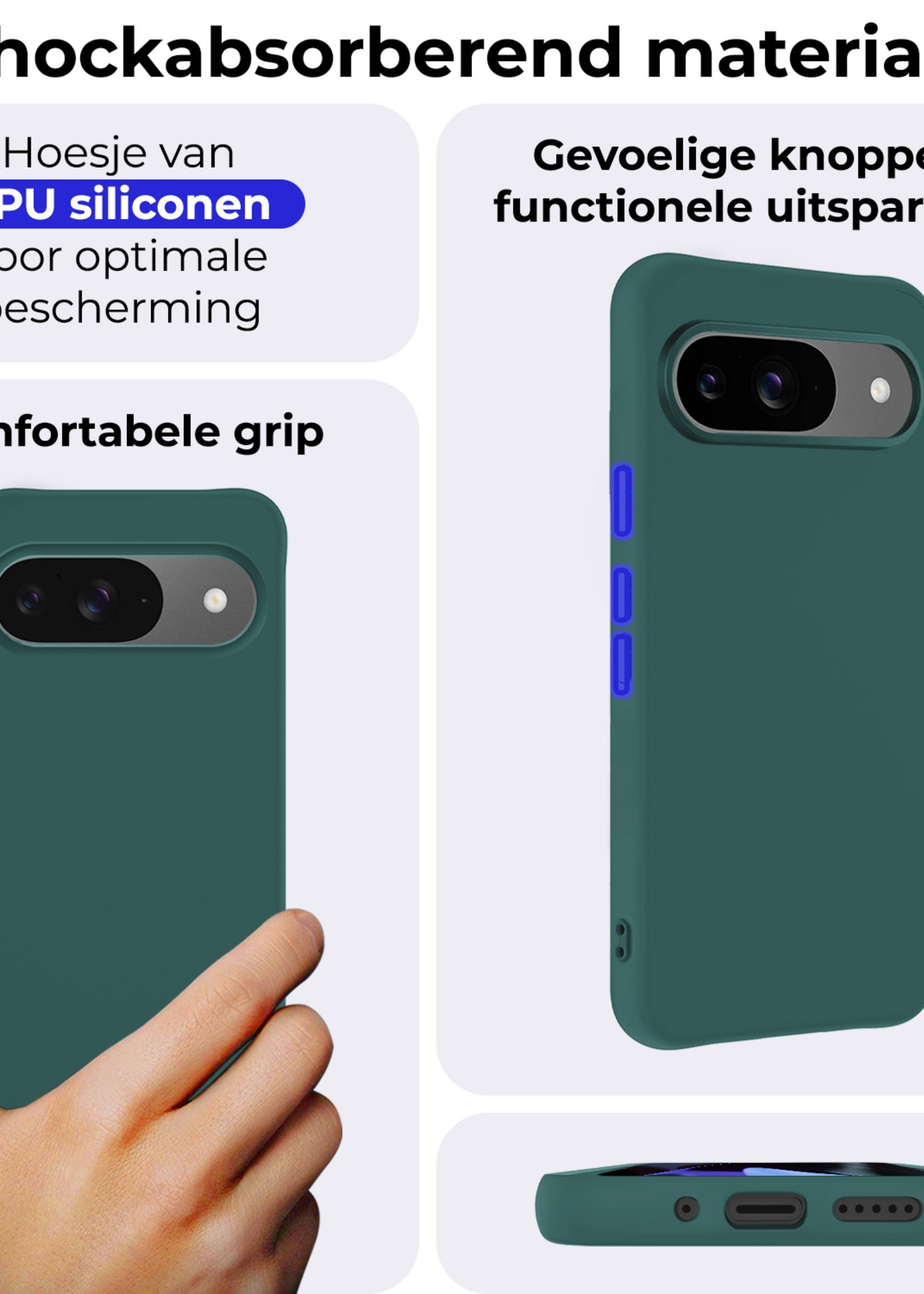 BTH BTH Google Pixel 10 Hoesje Siliconen Met 2x Screenprotector - Donkergroen