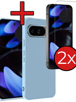 BTH BTH Google Pixel 10 Hoesje Siliconen Met 2x Screenprotector - Lichtblauw
