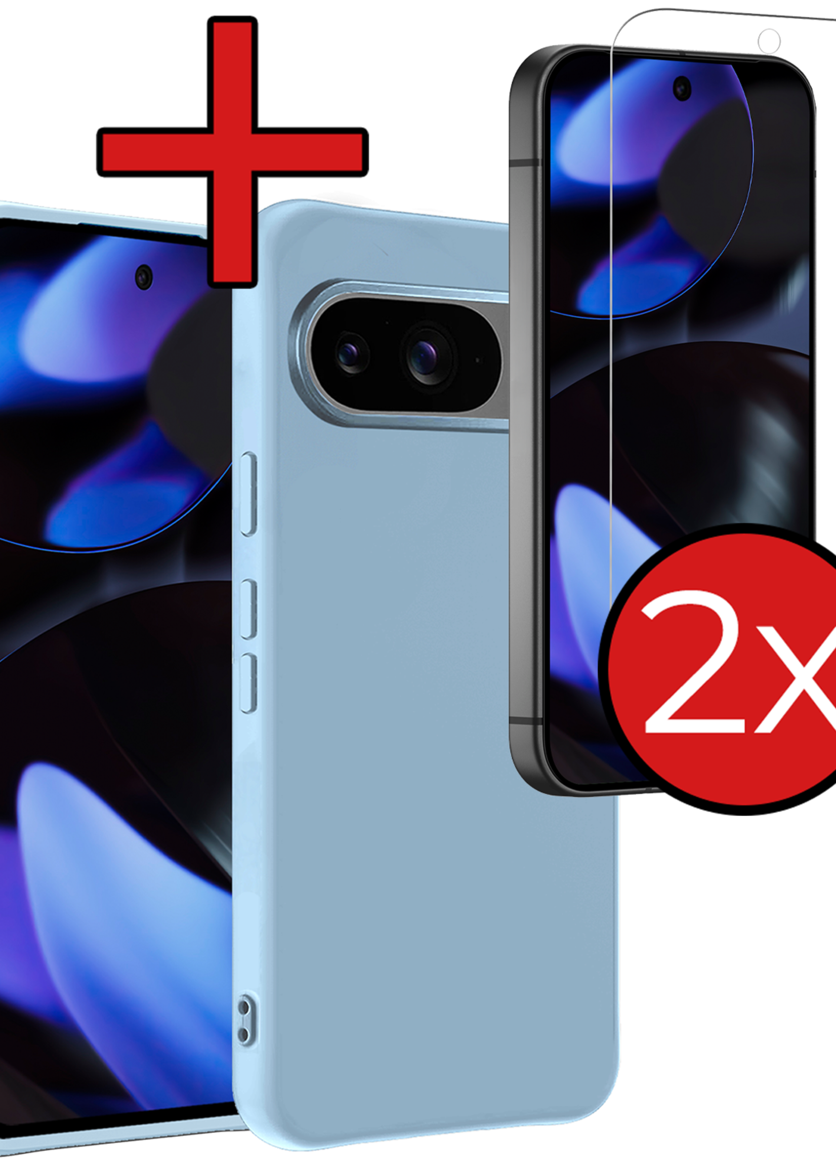 BTH BTH Google Pixel 10 Hoesje Siliconen Met 2x Screenprotector - Lichtblauw