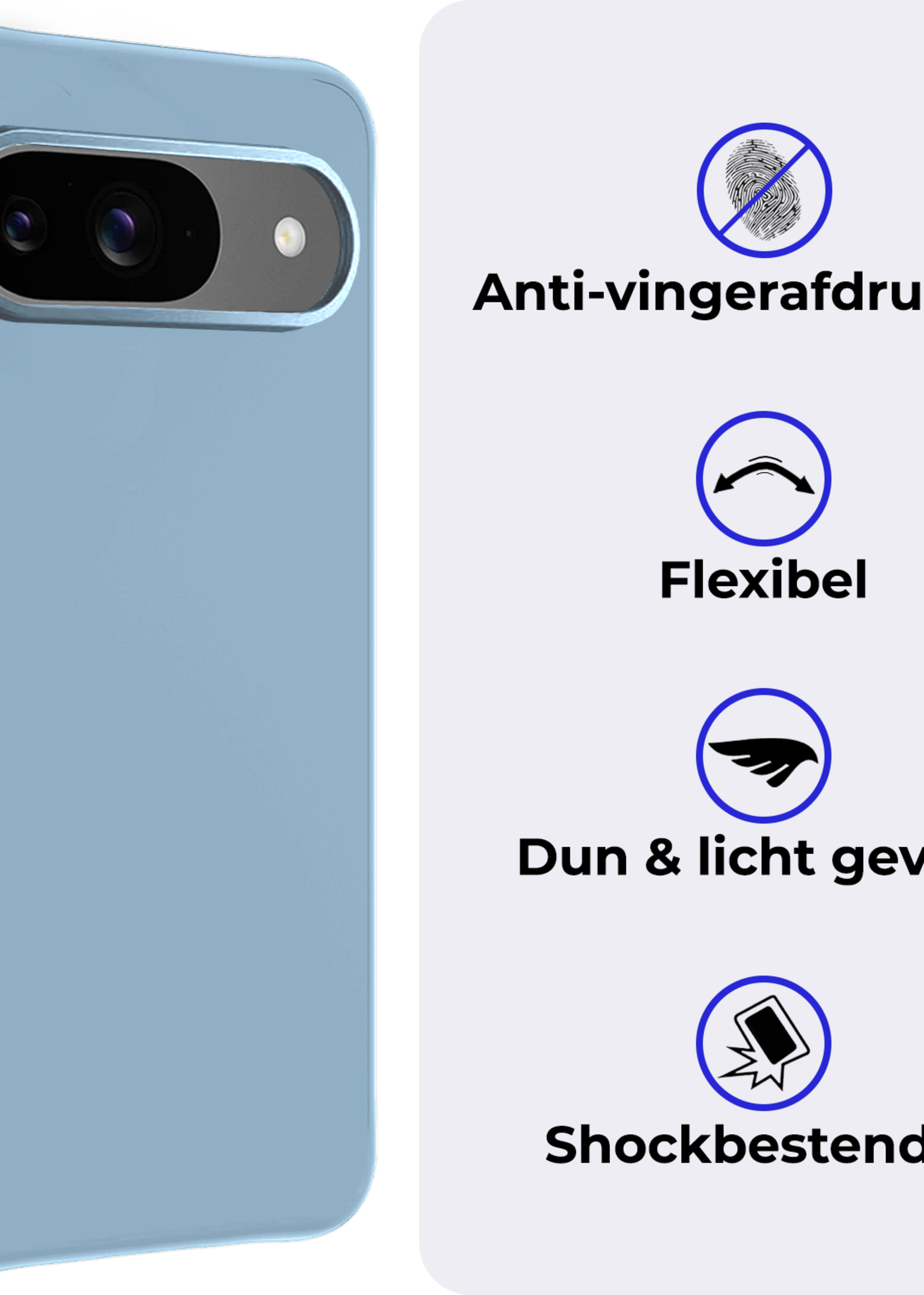 BTH BTH Google Pixel 10 Hoesje Siliconen Met 2x Screenprotector - Lichtblauw