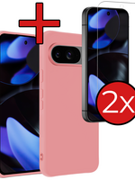 BTH BTH Google Pixel 10 Hoesje Siliconen Met 2x Screenprotector - Lichtroze