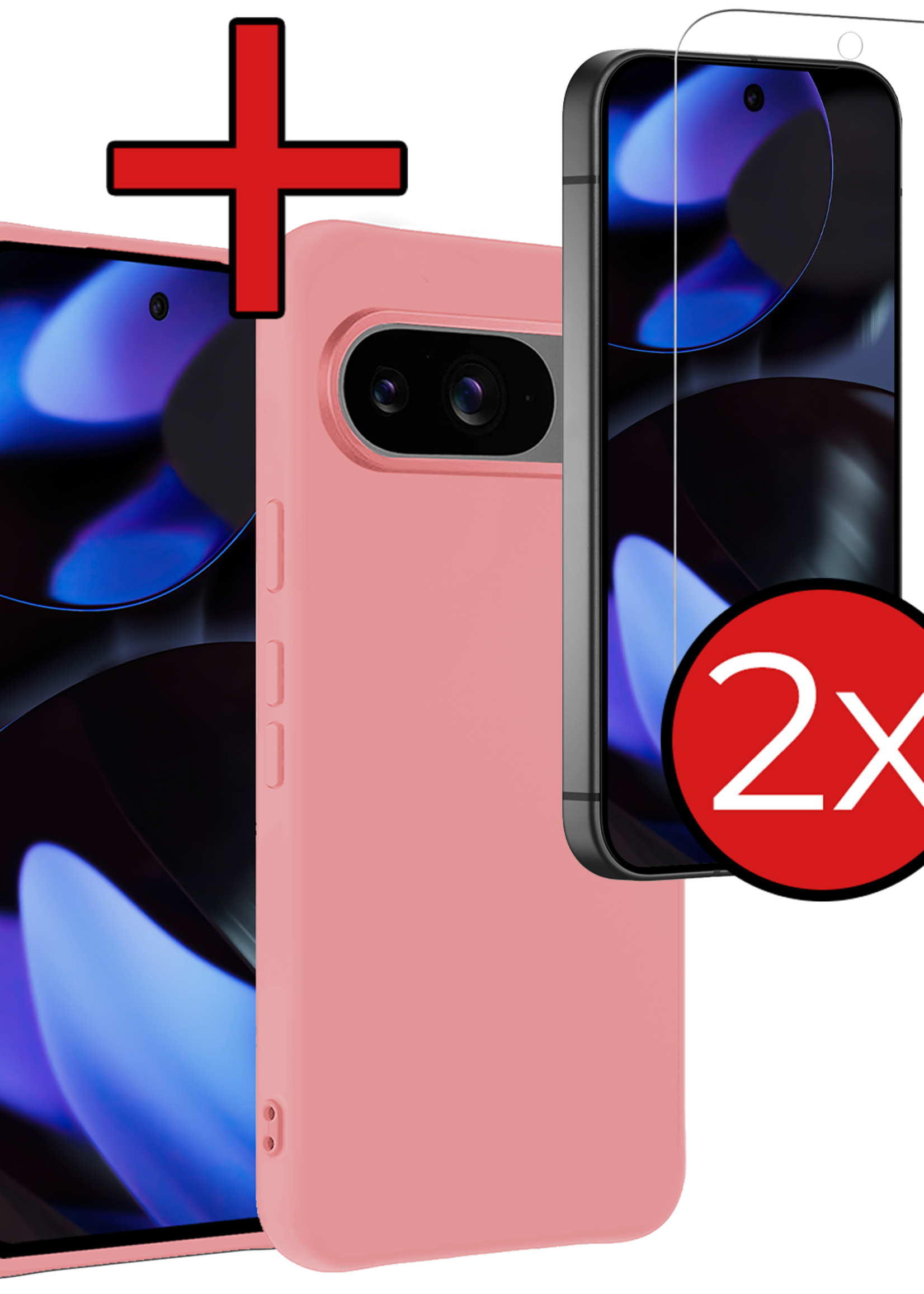 BTH BTH Google Pixel 10 Hoesje Siliconen Met 2x Screenprotector - Lichtroze