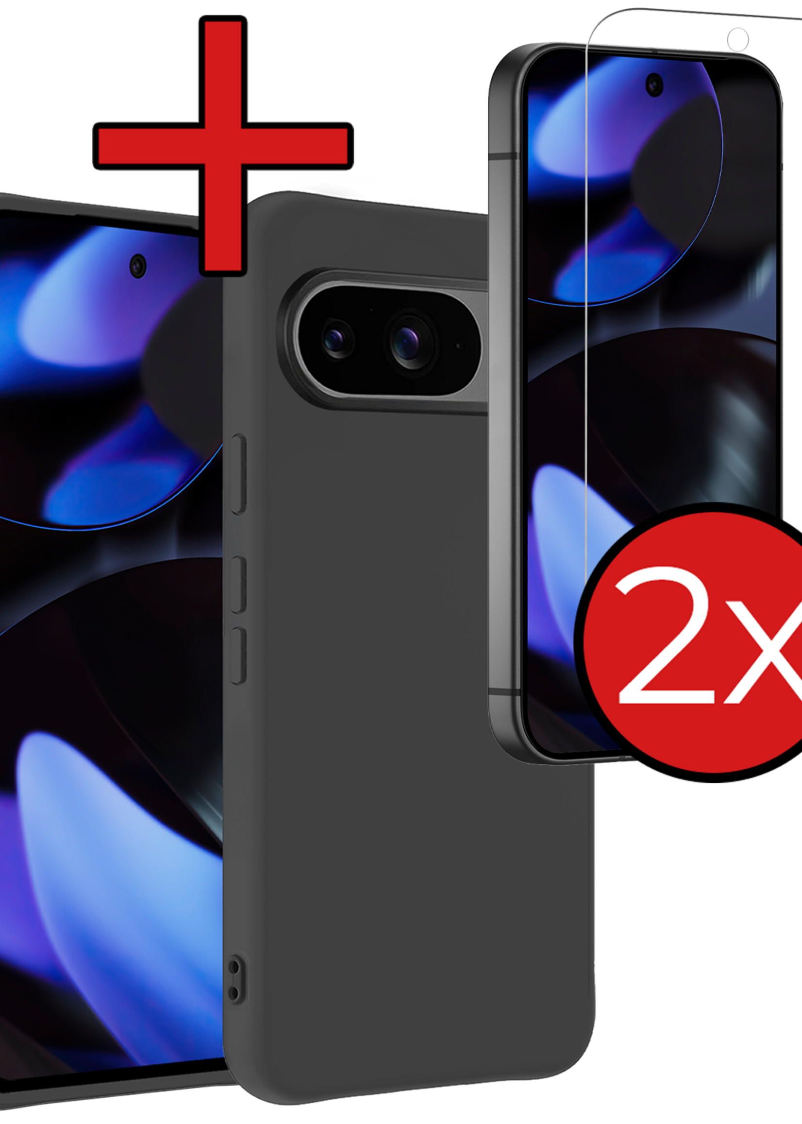BTH BTH Google Pixel 10 Hoesje Siliconen Met 2x Screenprotector - Zwart