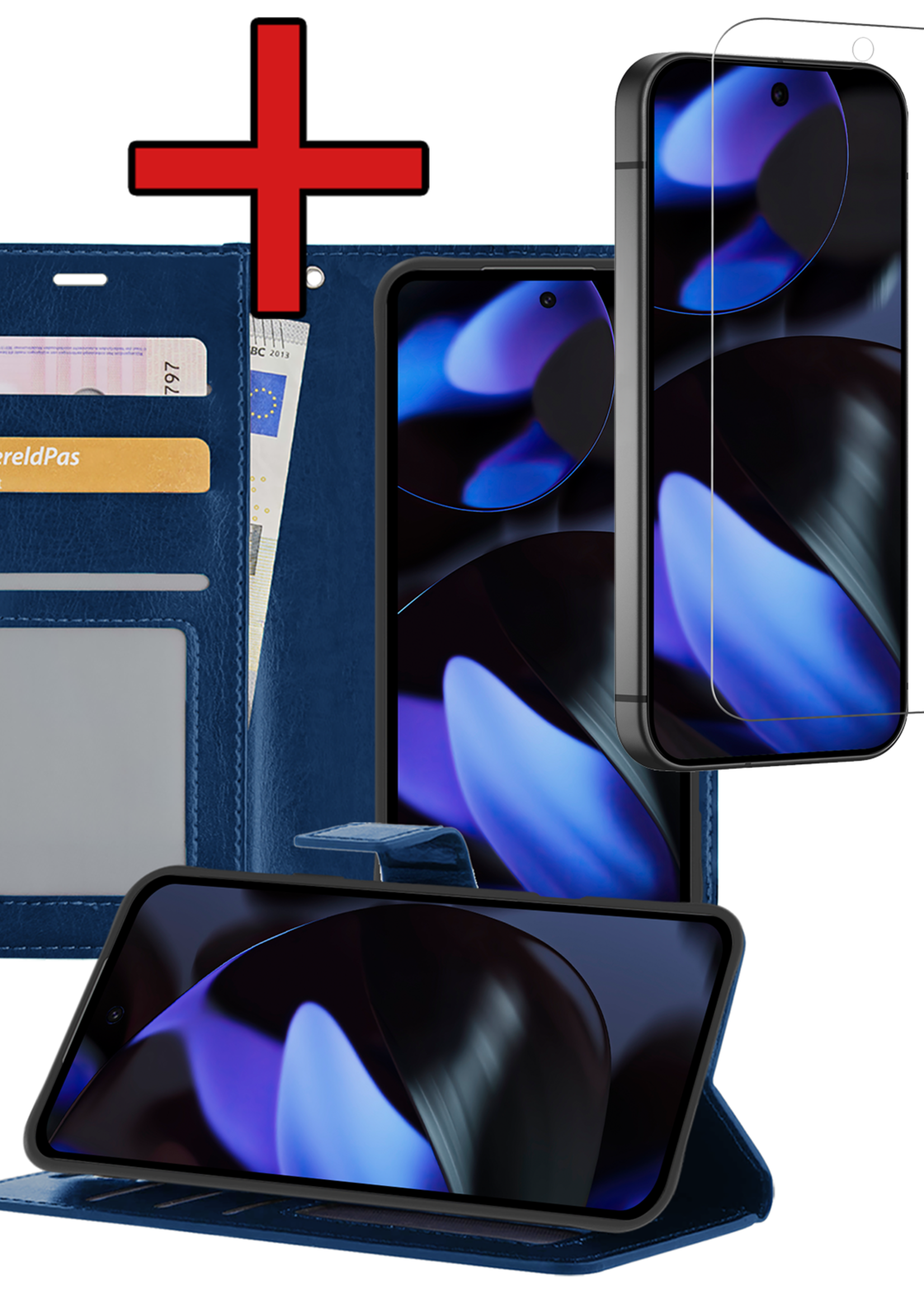BTH BTH Google Pixel 10 Hoesje Bookcase Met Screenprotector - Donkerblauw