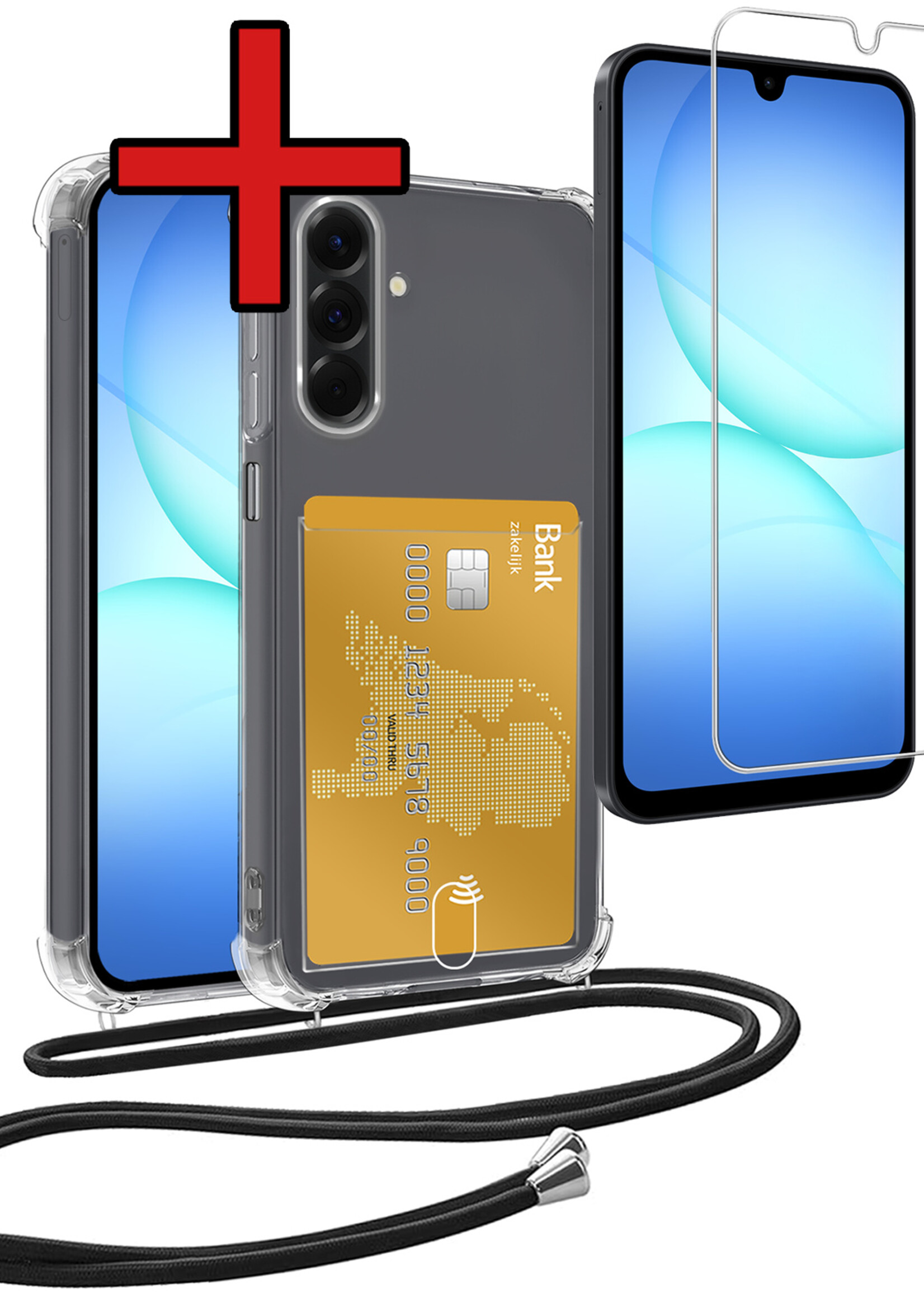 BTH BTH Samsung Galaxy A17 Hoesje Pashouder met Koord Met Screenprotector