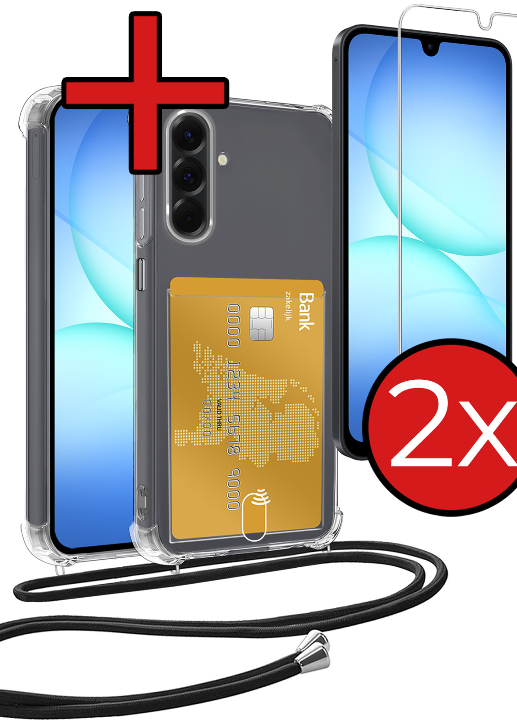 BTH BTH Samsung Galaxy A17 Hoesje Pashouder met Koord Met 2x Screenprotector