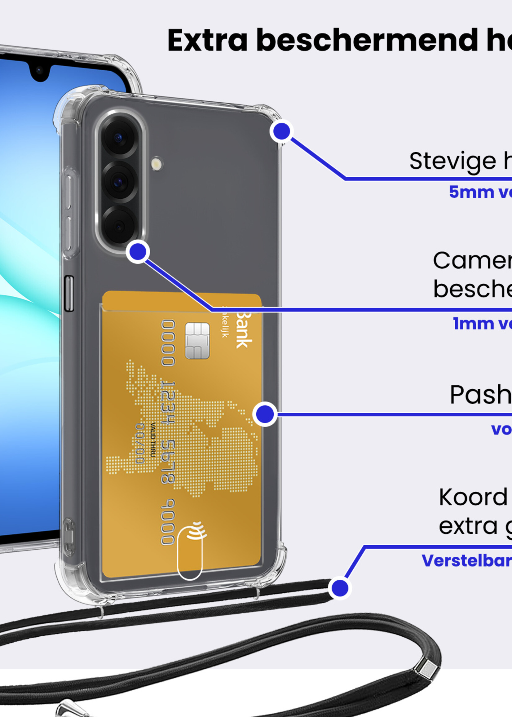 BTH BTH Samsung Galaxy A17 Hoesje Pashouder met Koord Met 2x Screenprotector