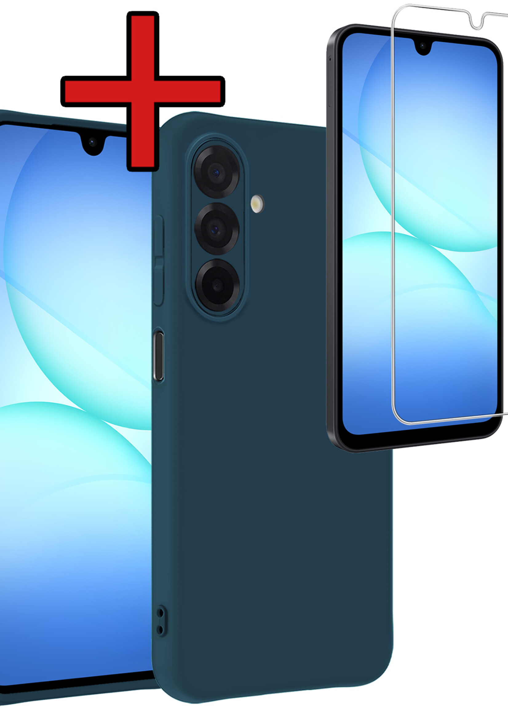 BTH BTH Samsung Galaxy A17 Hoesje Siliconen Met Screenprotector - Donkerblauw