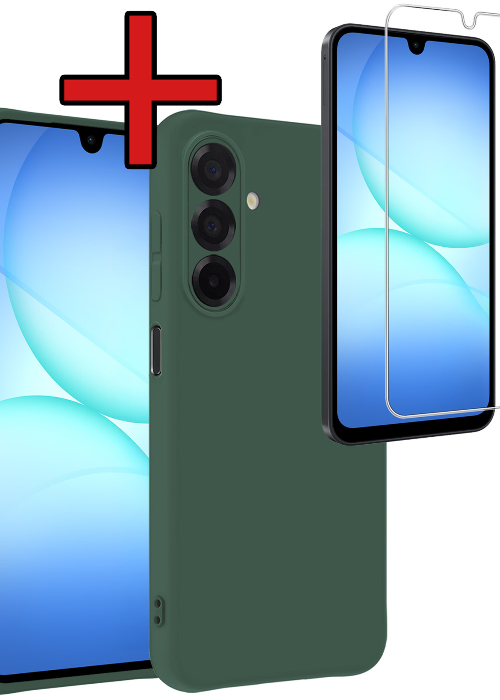 BTH BTH Samsung Galaxy A17 Hoesje Siliconen Met Screenprotector - Donkergroen