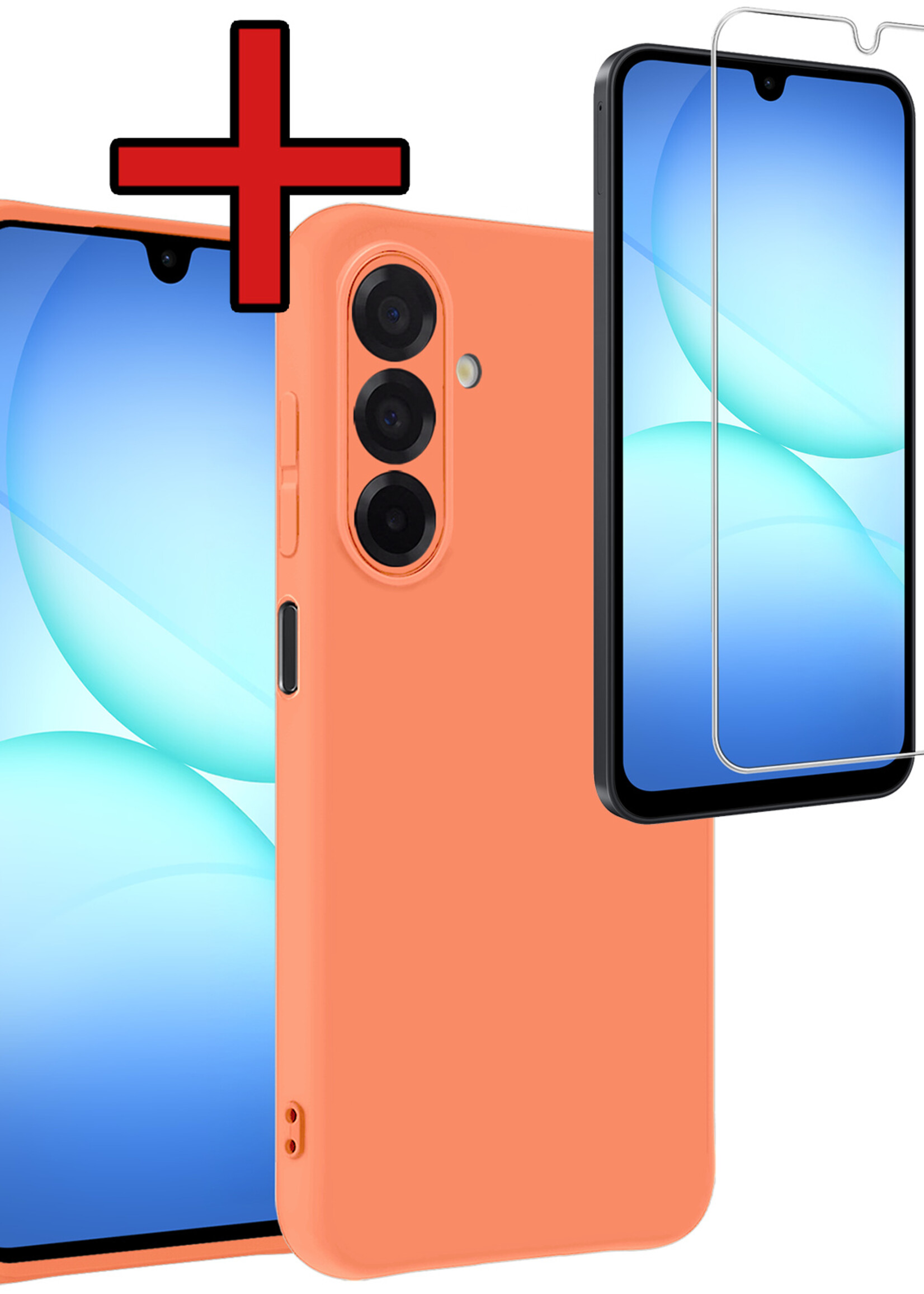 BTH BTH Samsung Galaxy A17 Hoesje Siliconen Met Screenprotector - Perzik