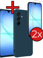 BTH BTH Samsung Galaxy A17 Hoesje Siliconen Met 2x Screenprotector - Donkerblauw
