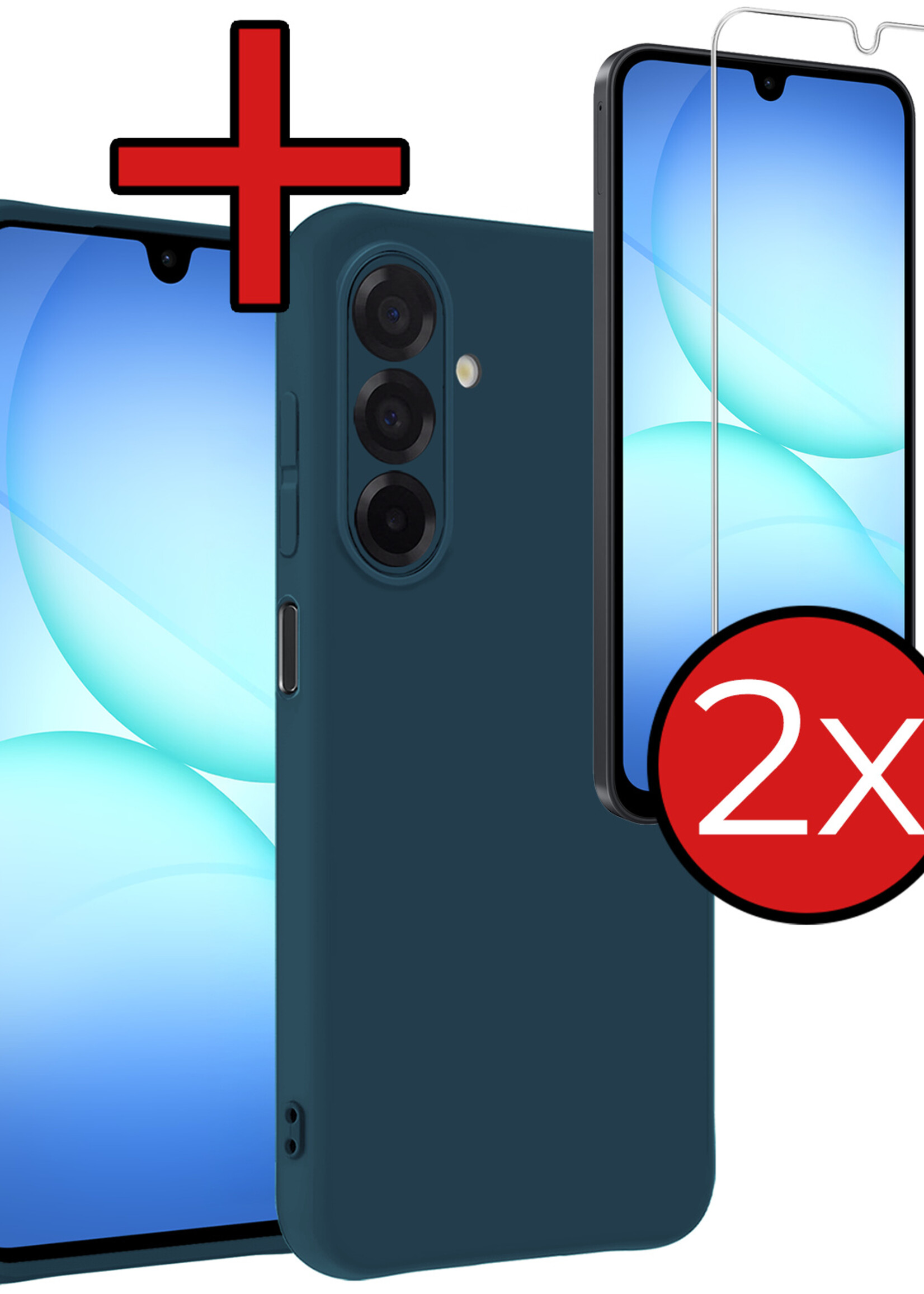 BTH BTH Samsung Galaxy A17 Hoesje Siliconen Met 2x Screenprotector - Donkerblauw