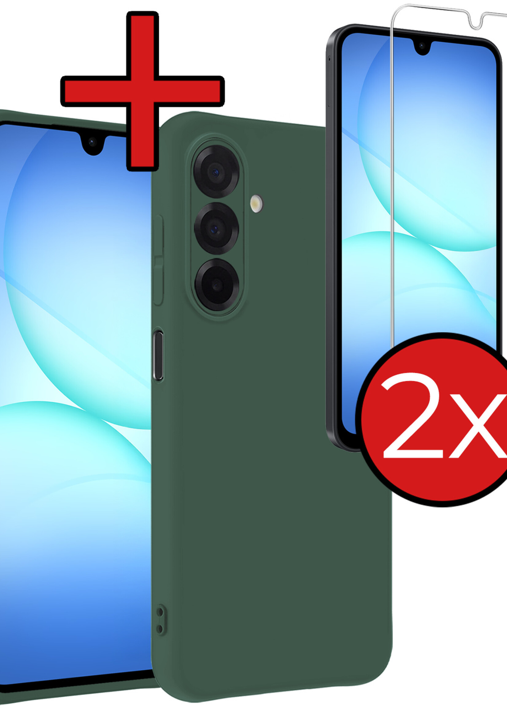 BTH BTH Samsung Galaxy A17 Hoesje Siliconen Met 2x Screenprotector - Donkergroen