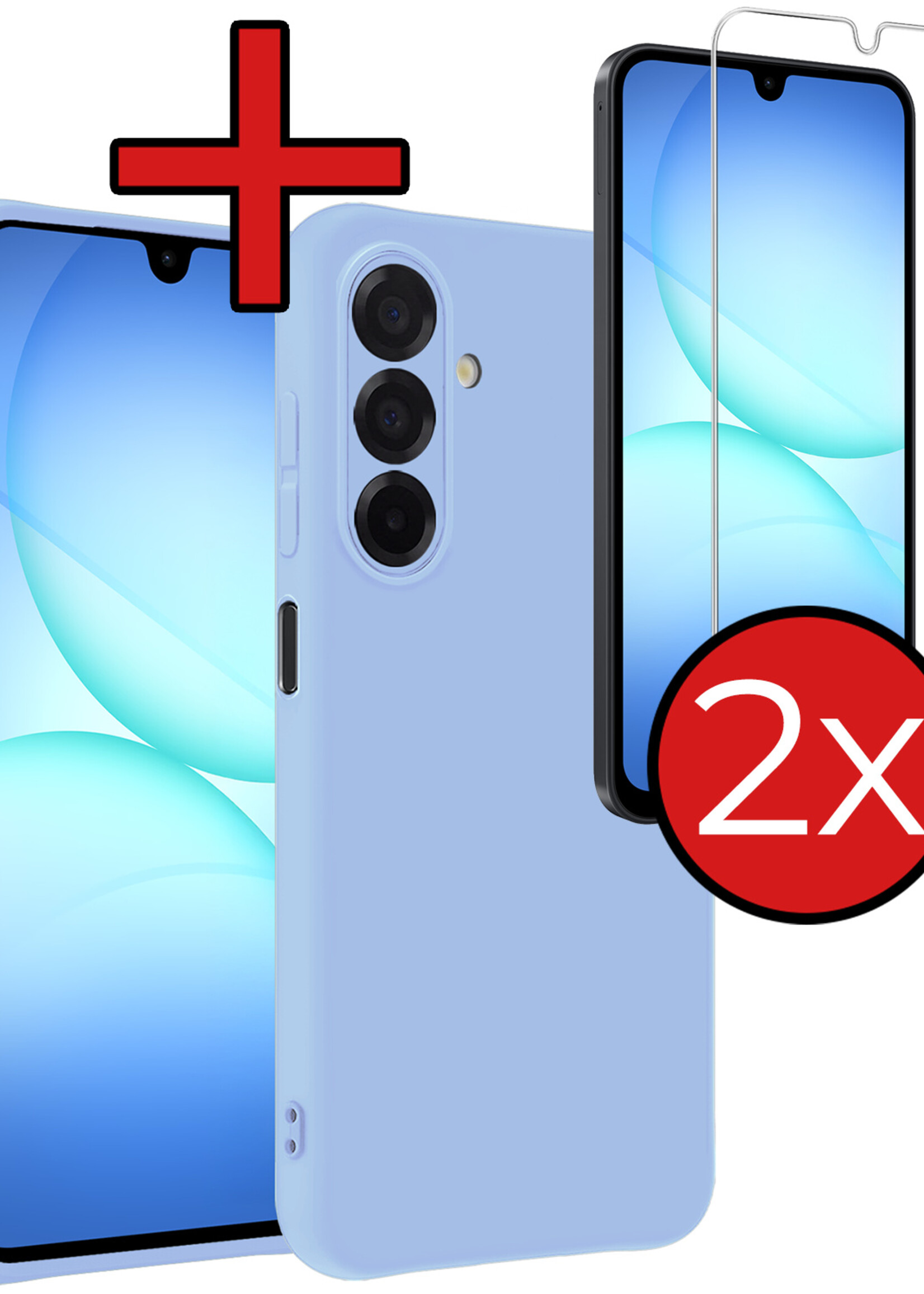 BTH BTH Samsung Galaxy A17 Hoesje Siliconen Met 2x Screenprotector - Lichtblauw