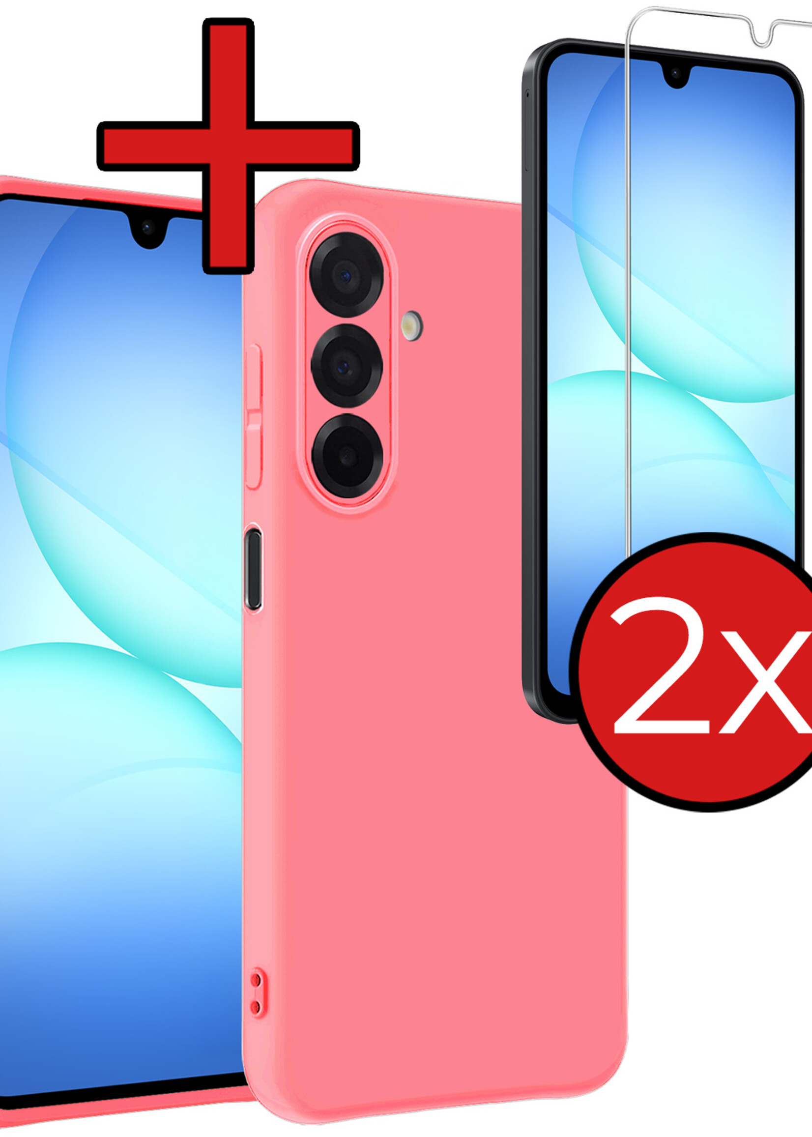 BTH BTH Samsung Galaxy A17 Hoesje Siliconen Met 2x Screenprotector - Lichtroze