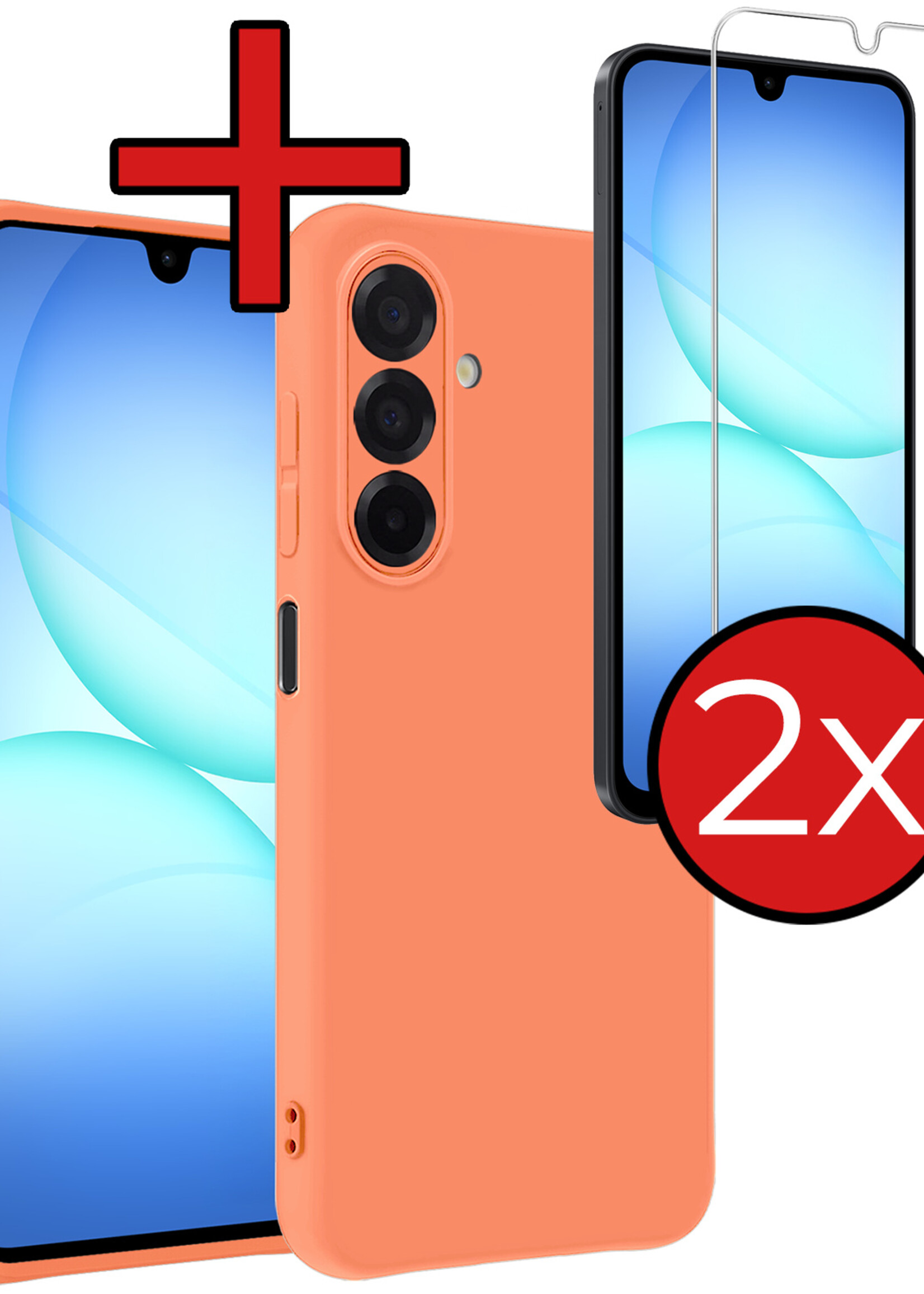 BTH BTH Samsung Galaxy A17 Hoesje Siliconen Met 2x Screenprotector - Perzik