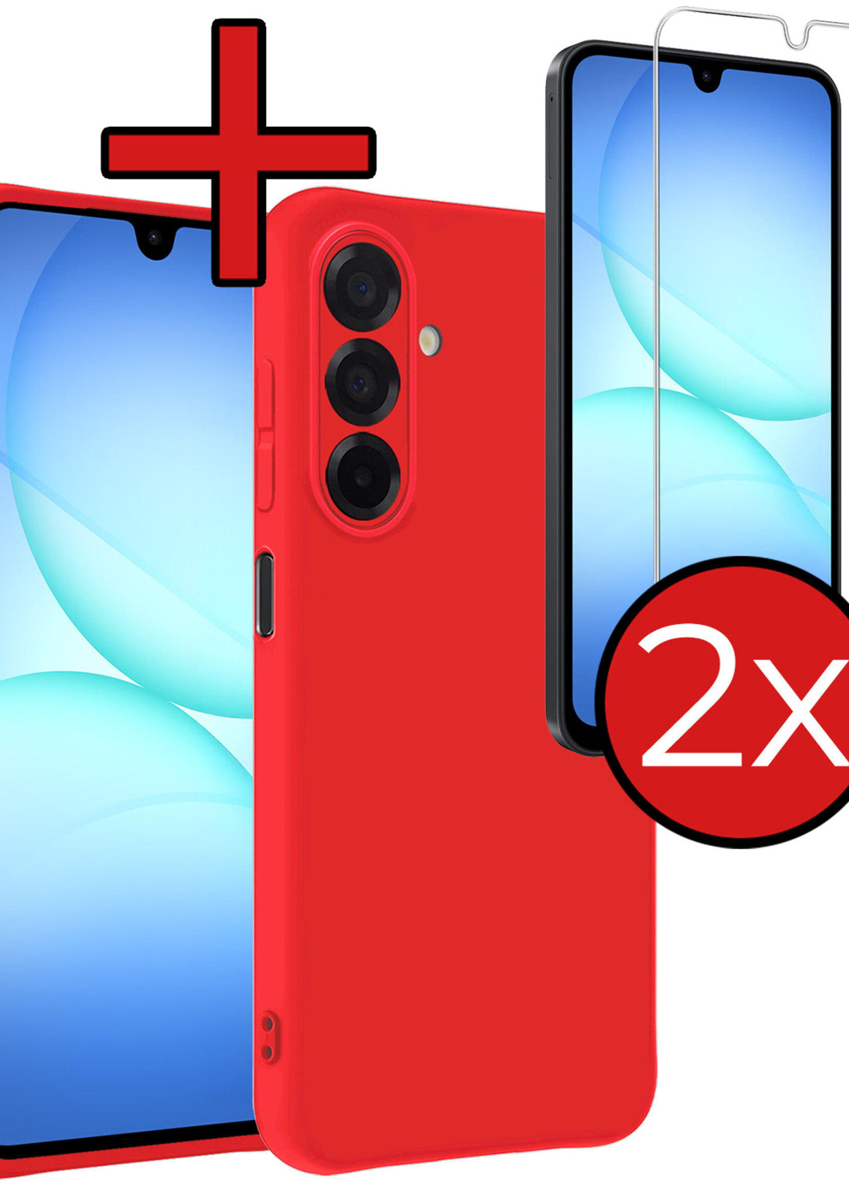 BTH BTH Samsung Galaxy A17 Hoesje Siliconen Met 2x Screenprotector - Rood