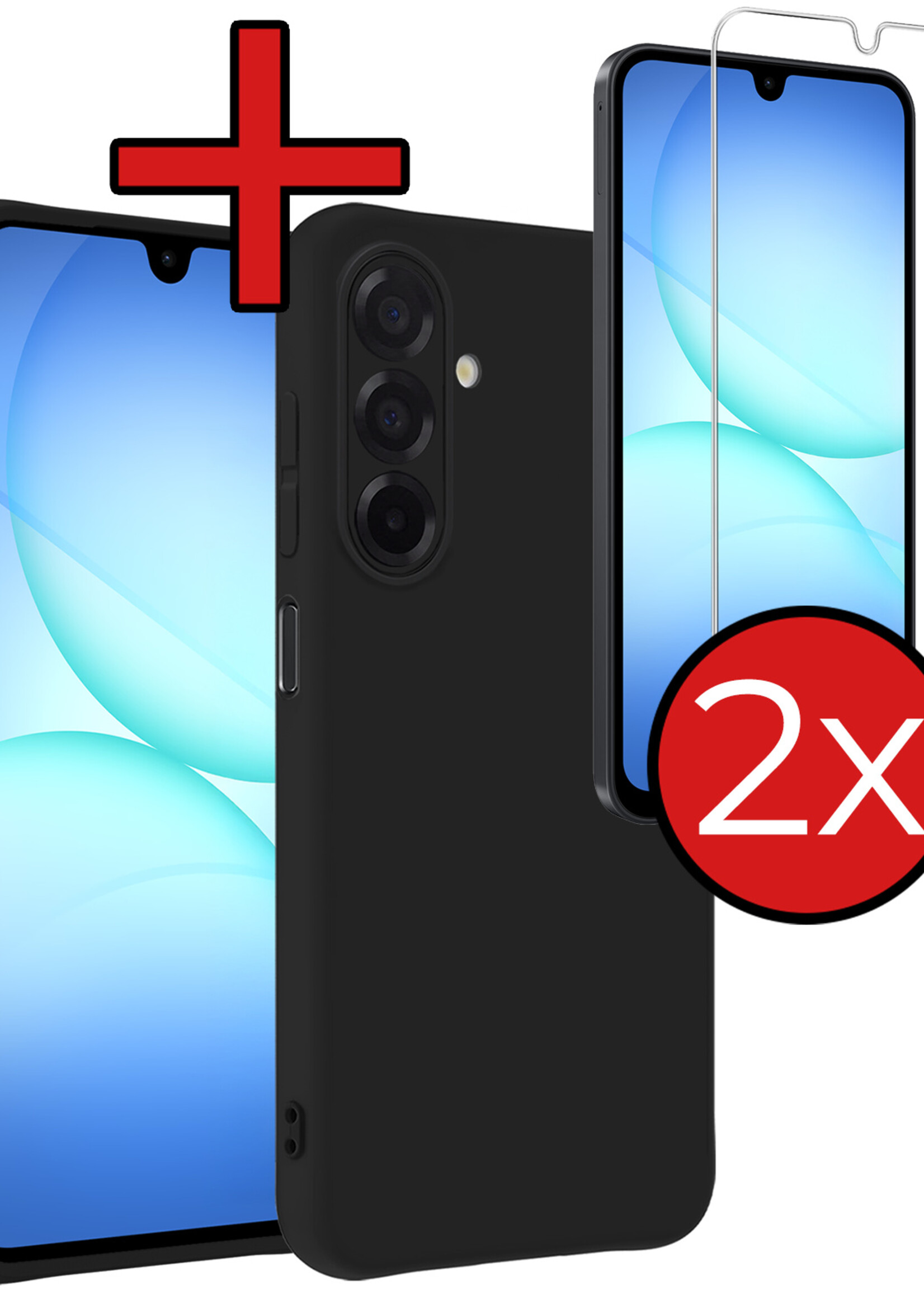 BTH BTH Samsung Galaxy A17 Hoesje Siliconen Met 2x Screenprotector - Zwart