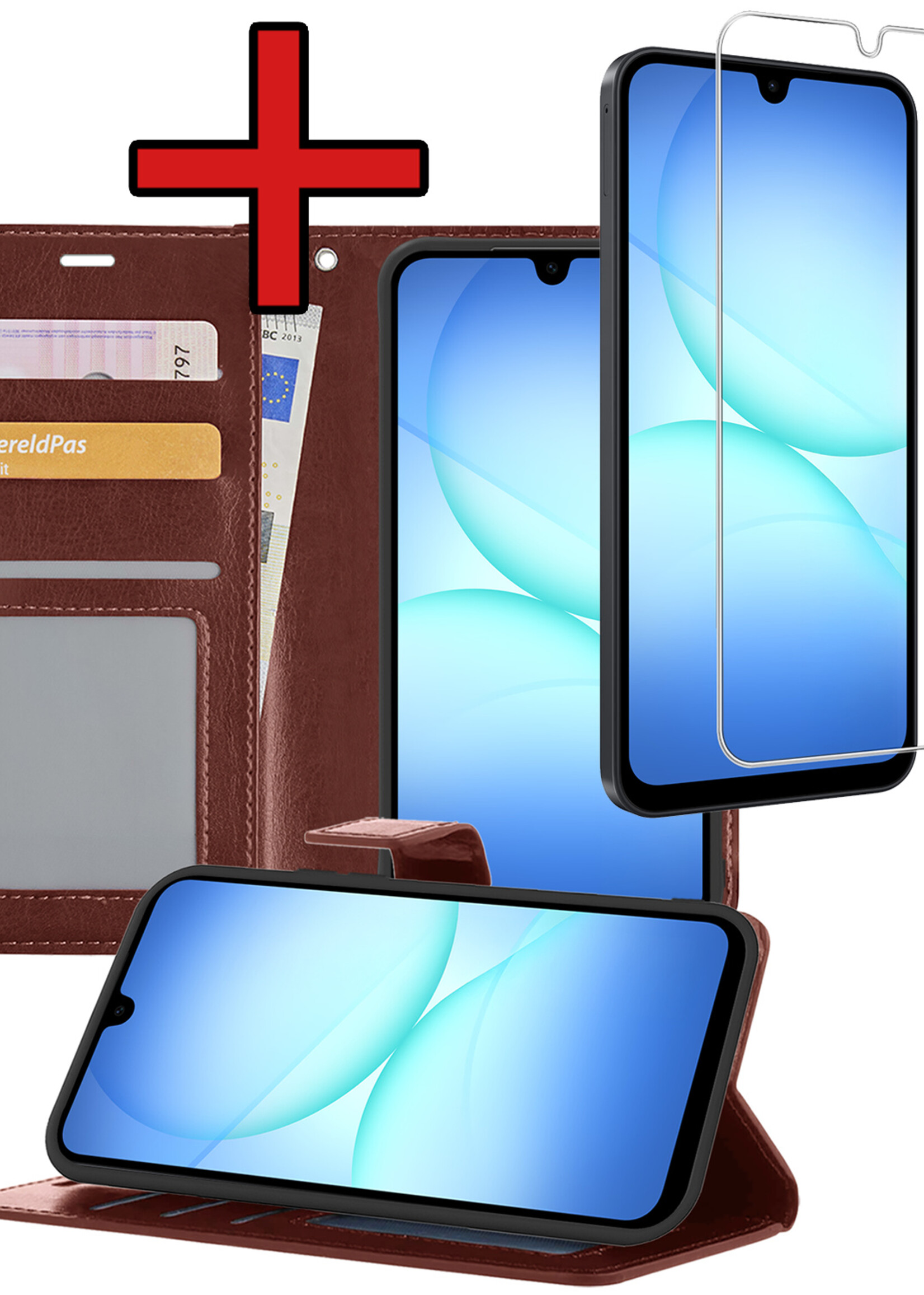 BTH BTH Samsung Galaxy A17 Hoesje Bookcase Met Screenprotector - Bruin