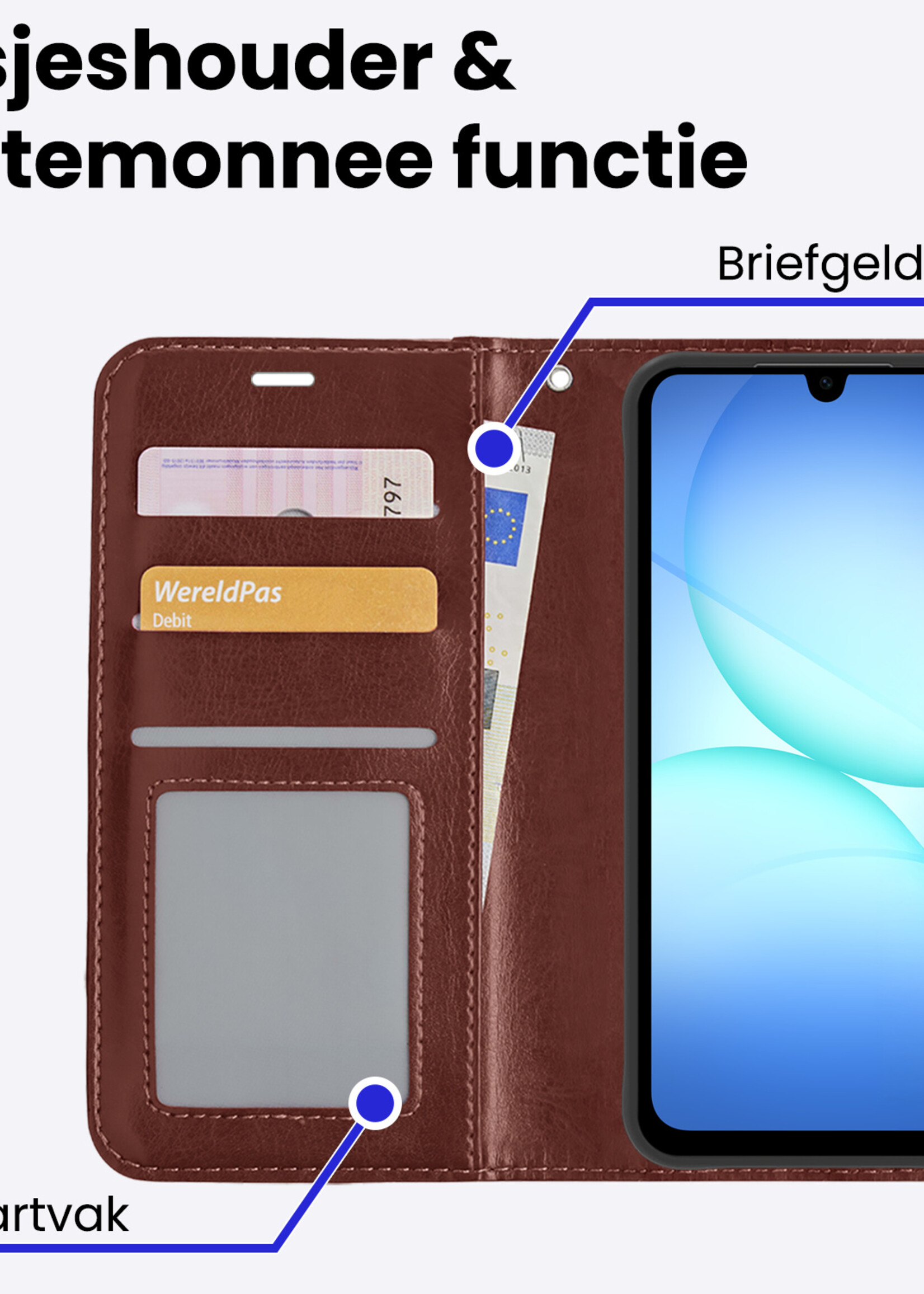 BTH BTH Samsung Galaxy A17 Hoesje Bookcase Met Screenprotector - Bruin