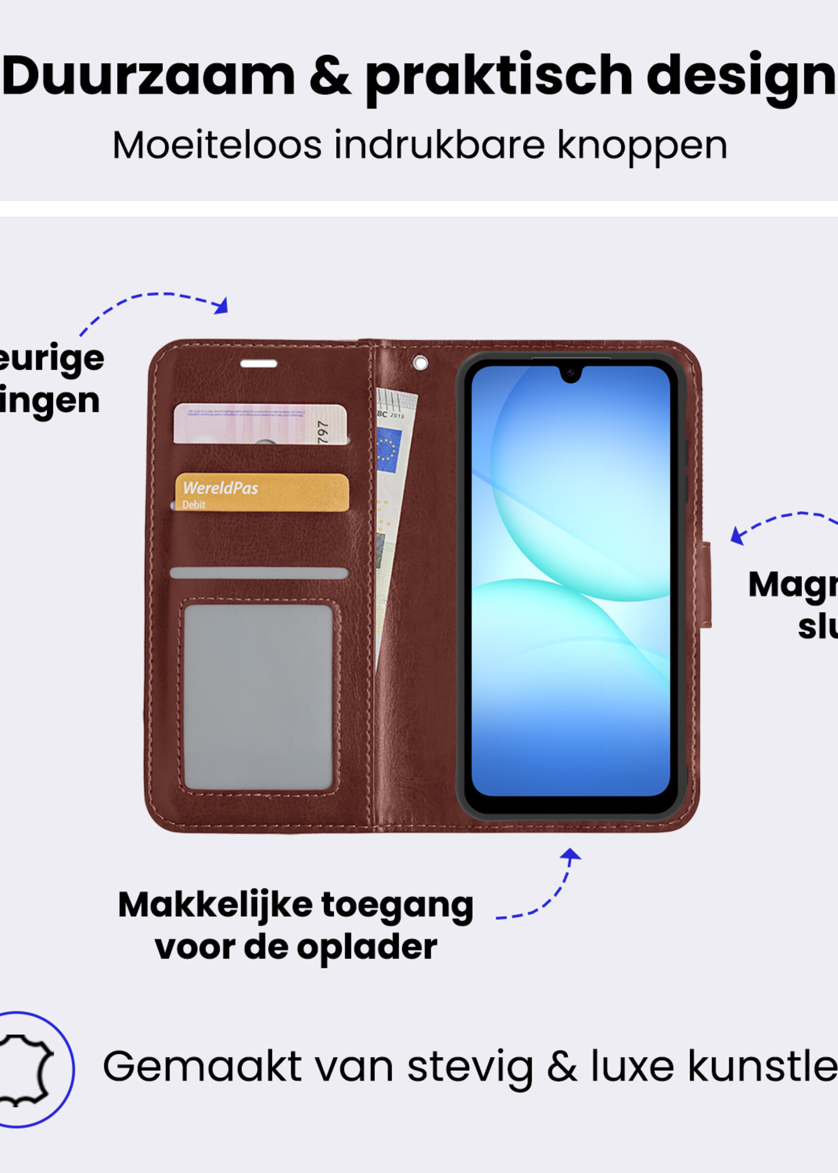 BTH BTH Samsung Galaxy A17 Hoesje Bookcase Met Screenprotector - Bruin
