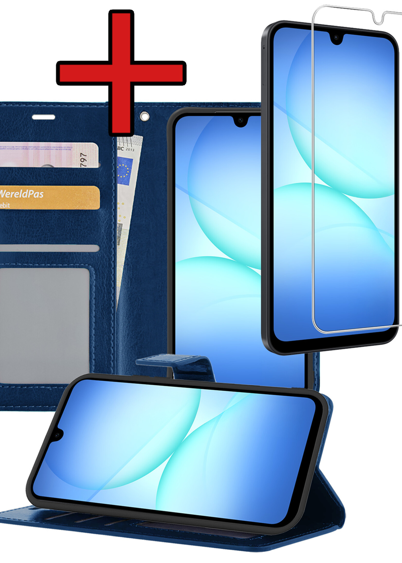 BTH BTH Samsung Galaxy A17 Hoesje Bookcase Met Screenprotector - Donkerblauw