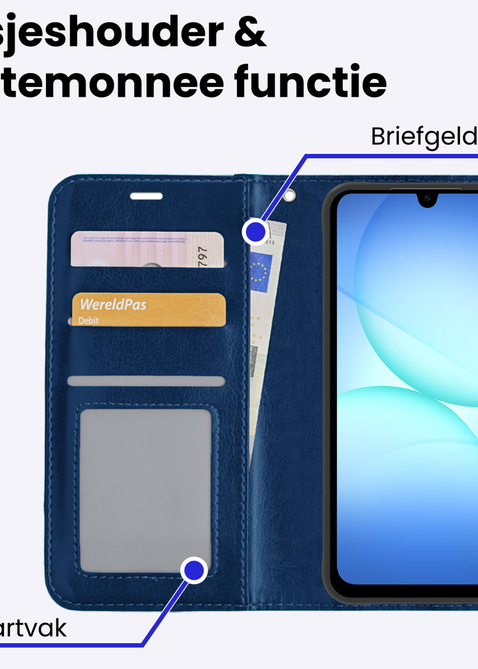 BTH BTH Samsung Galaxy A17 Hoesje Bookcase Met Screenprotector - Donkerblauw