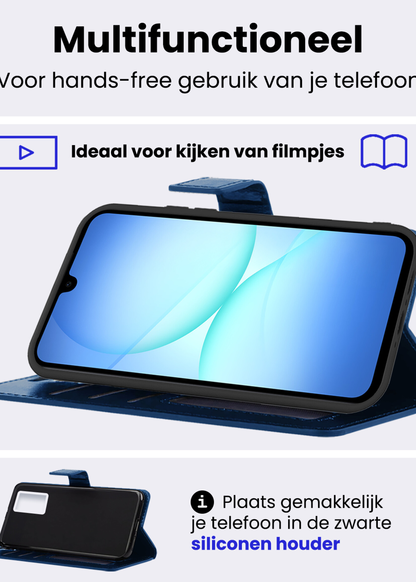 BTH BTH Samsung Galaxy A17 Hoesje Bookcase Met Screenprotector - Donkerblauw
