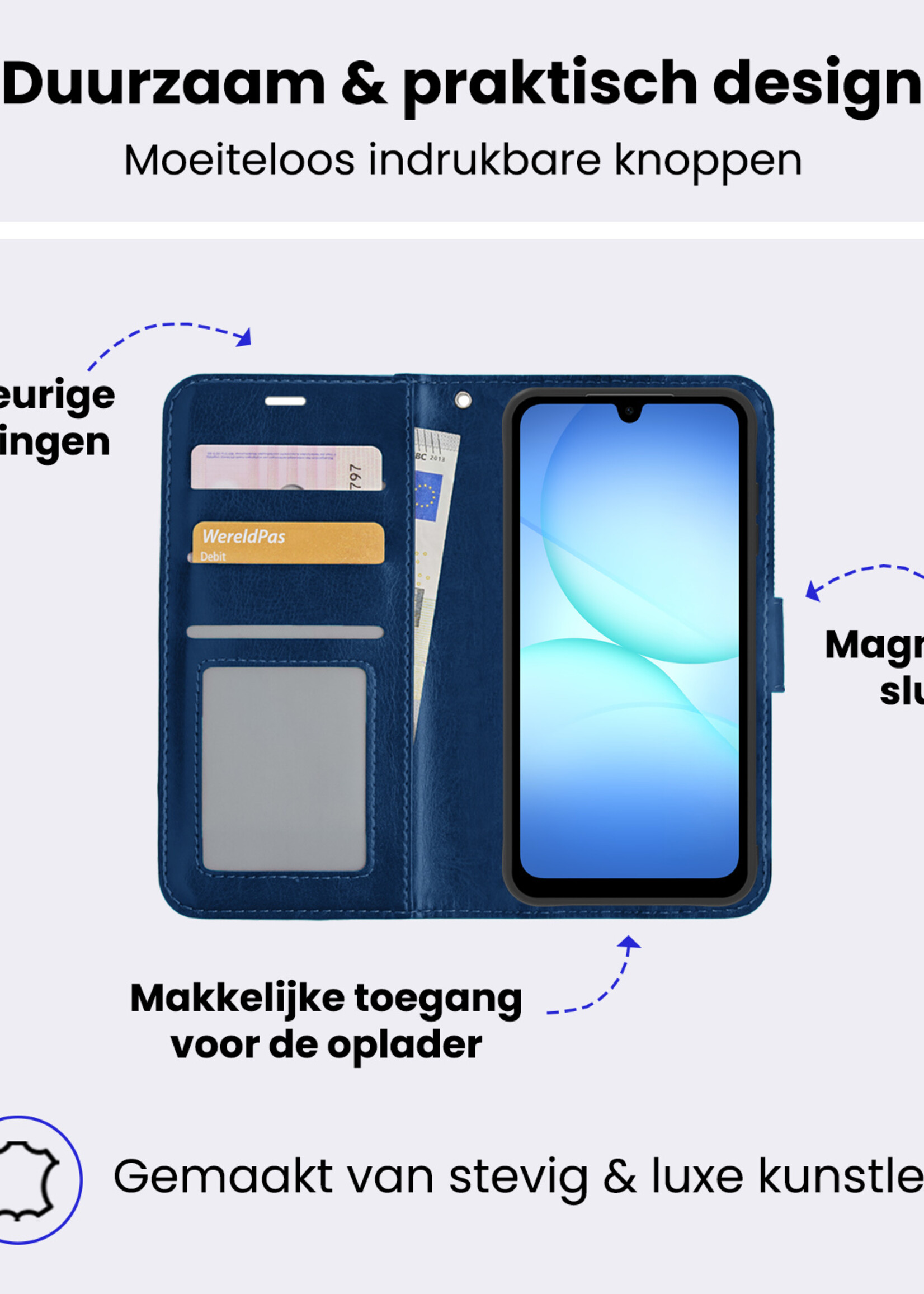 BTH BTH Samsung Galaxy A17 Hoesje Bookcase Met Screenprotector - Donkerblauw