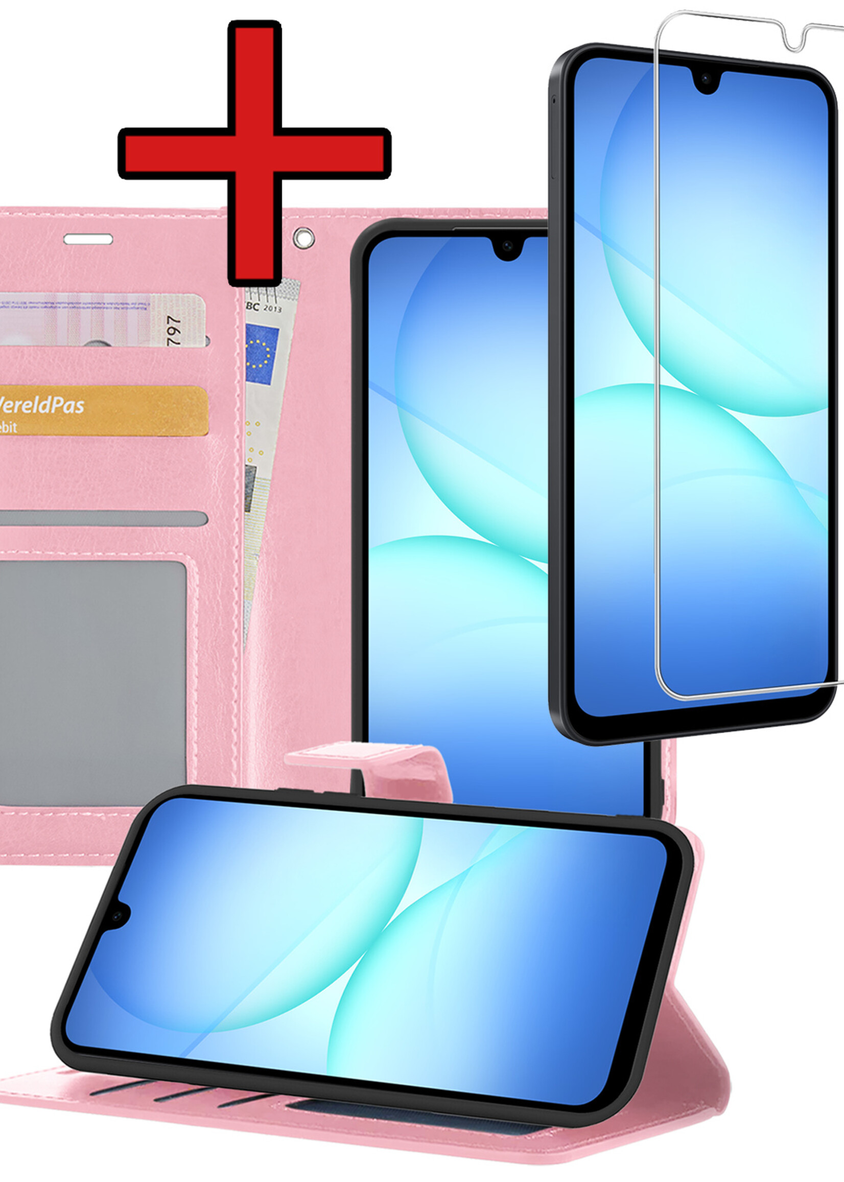 BTH BTH Samsung Galaxy A17 Hoesje Bookcase Met Screenprotector - Lichtroze