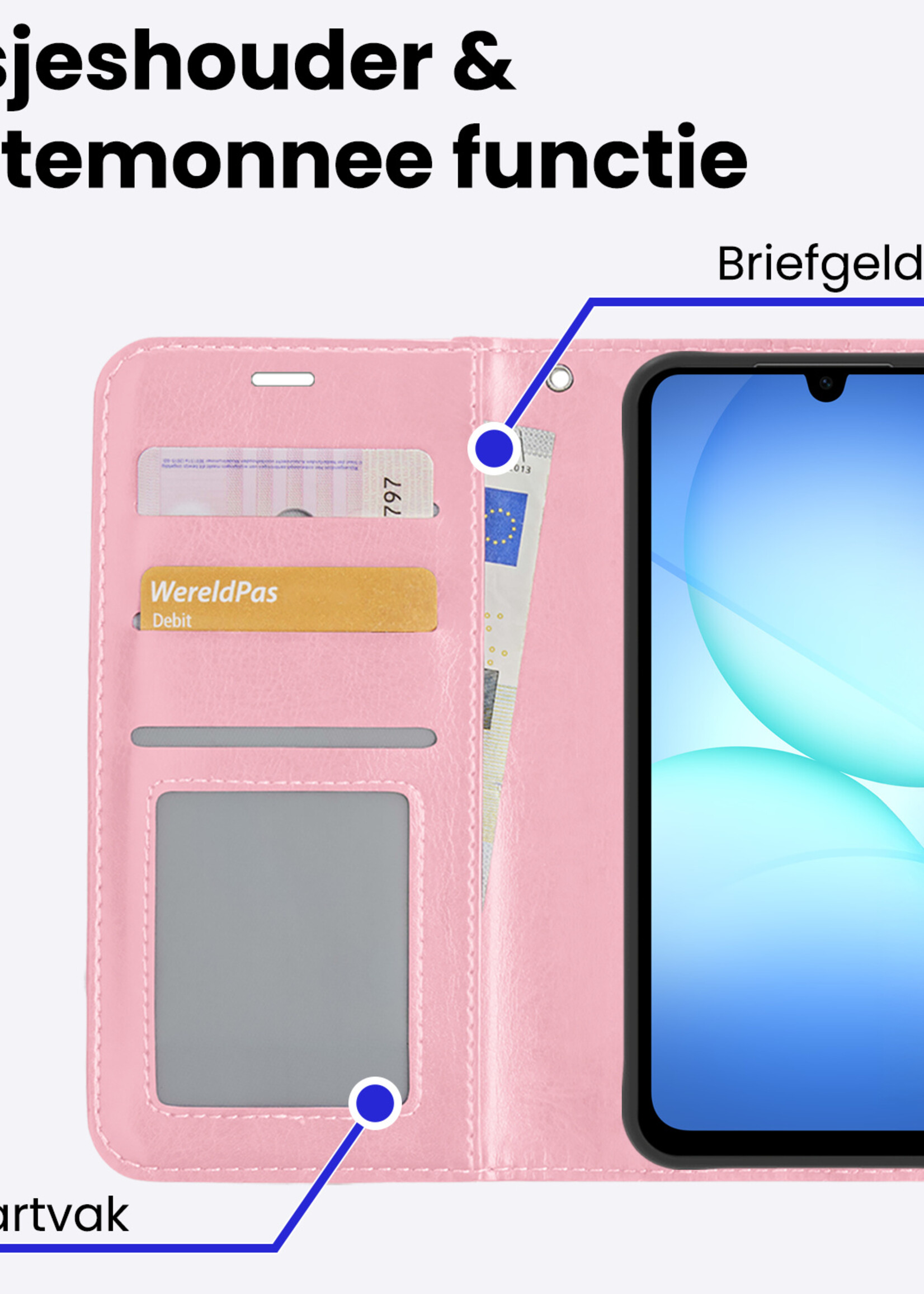 BTH BTH Samsung Galaxy A17 Hoesje Bookcase Met Screenprotector - Lichtroze