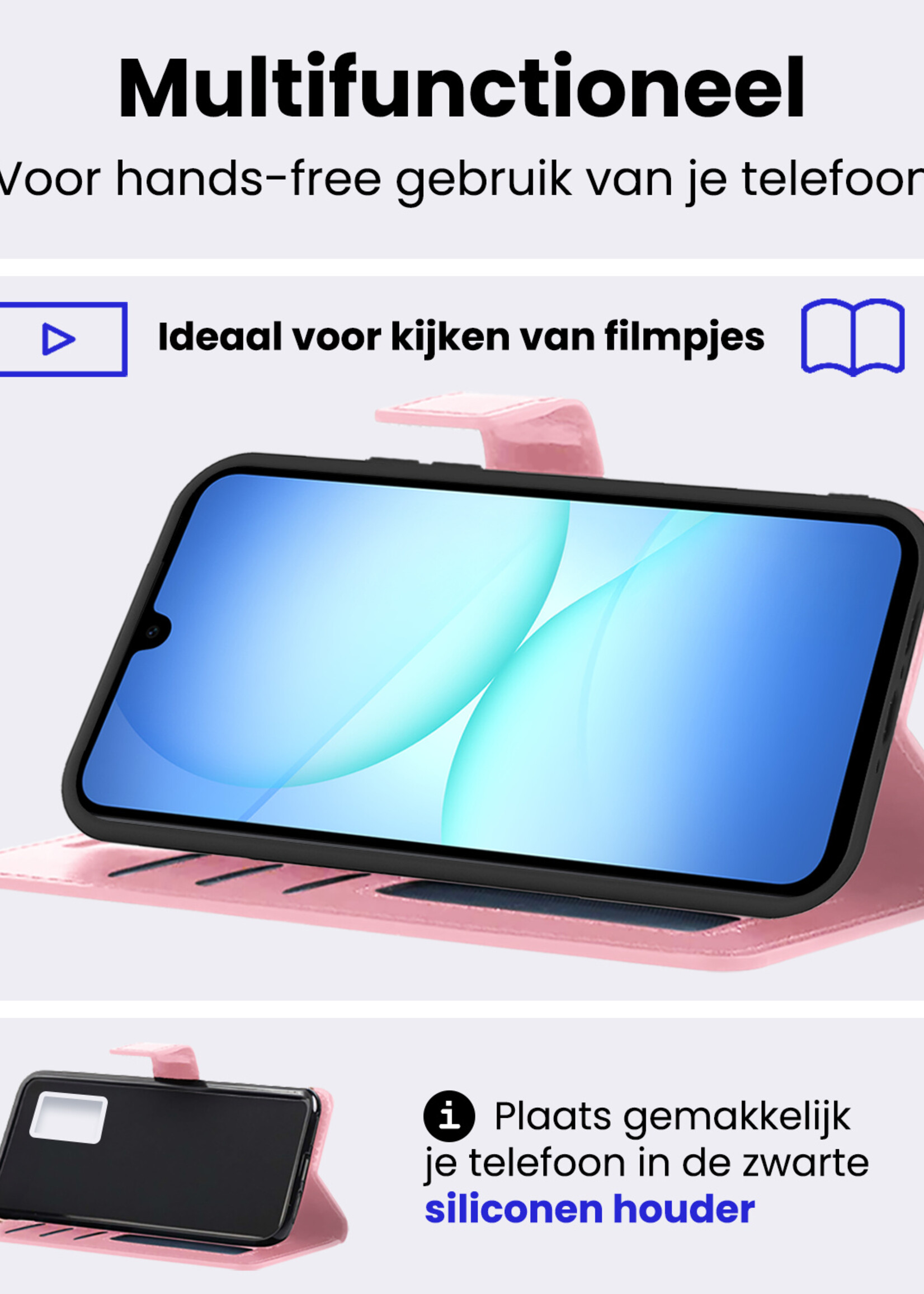 BTH BTH Samsung Galaxy A17 Hoesje Bookcase Met Screenprotector - Lichtroze