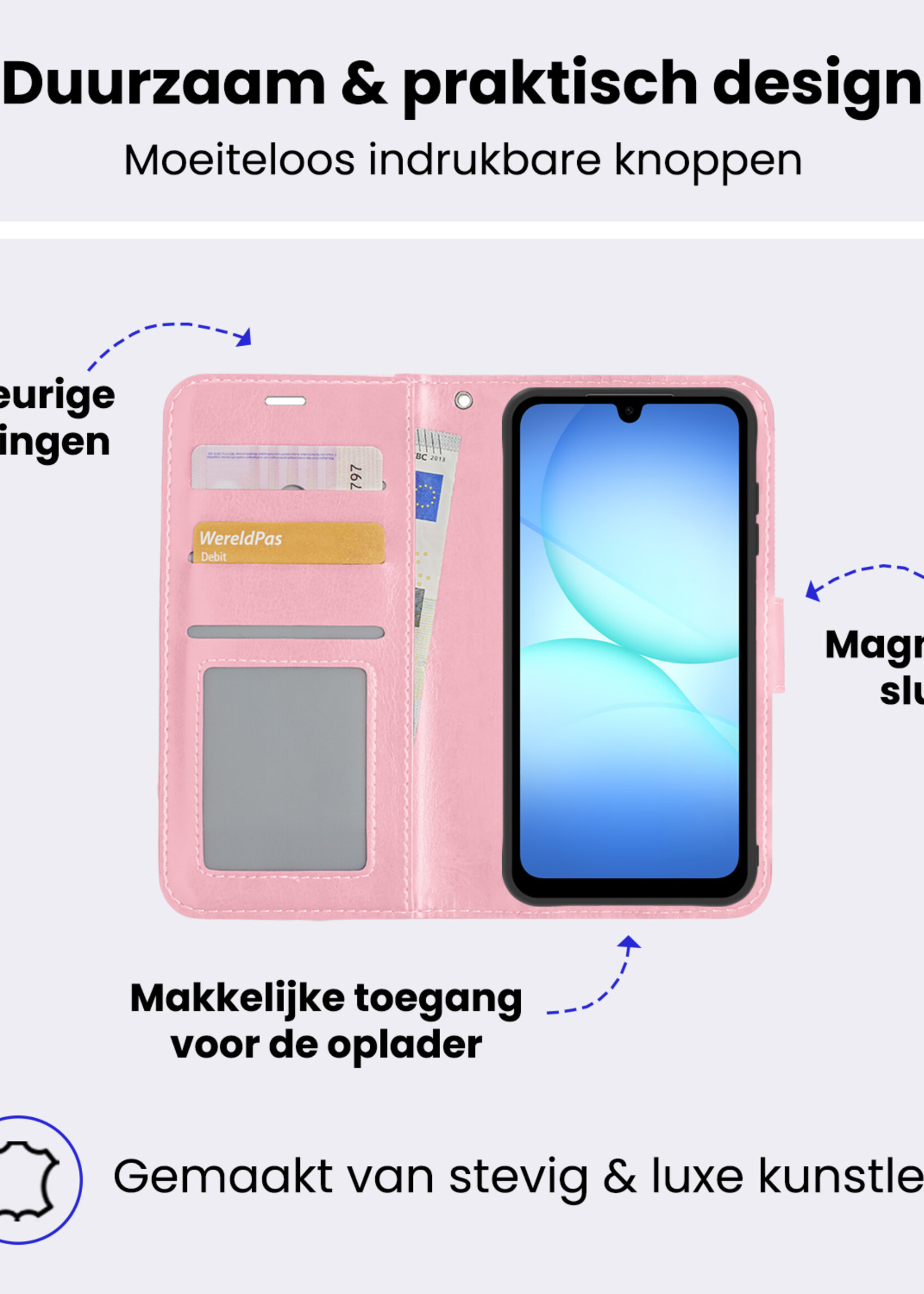 BTH BTH Samsung Galaxy A17 Hoesje Bookcase Met Screenprotector - Lichtroze