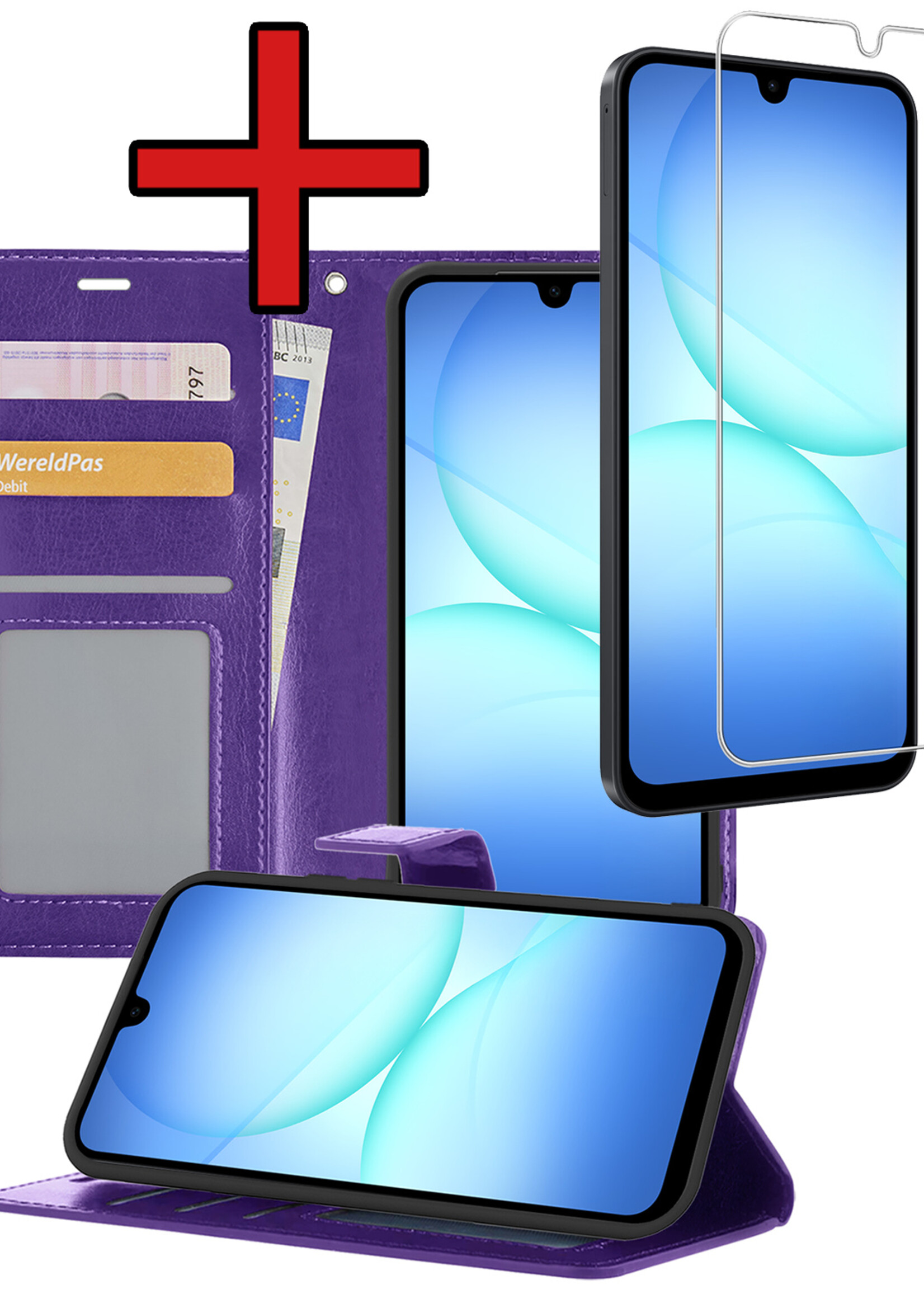 BTH BTH Samsung Galaxy A17 Hoesje Bookcase Met Screenprotector - Paars