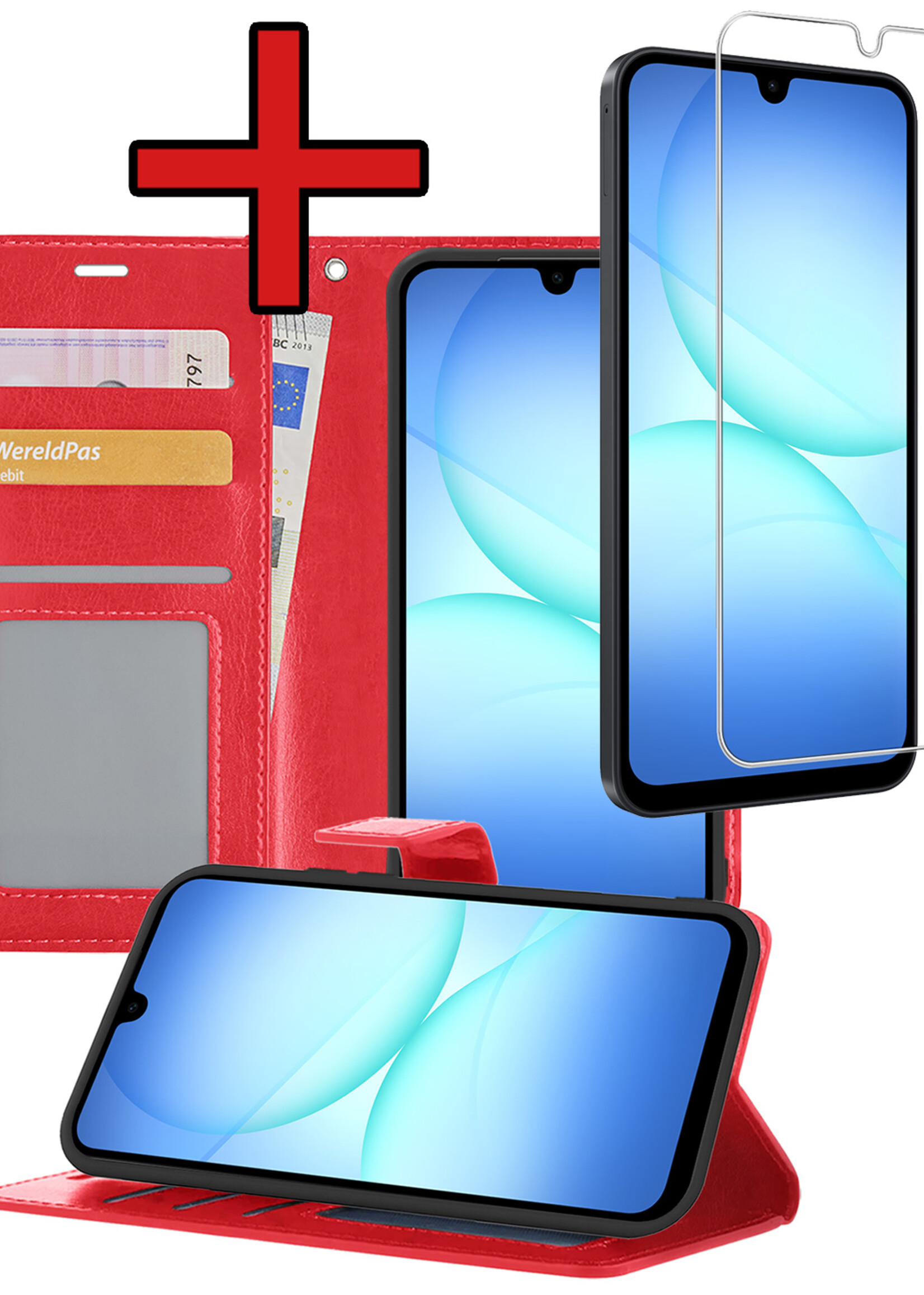 BTH BTH Samsung Galaxy A17 Hoesje Bookcase Met Screenprotector - Rood