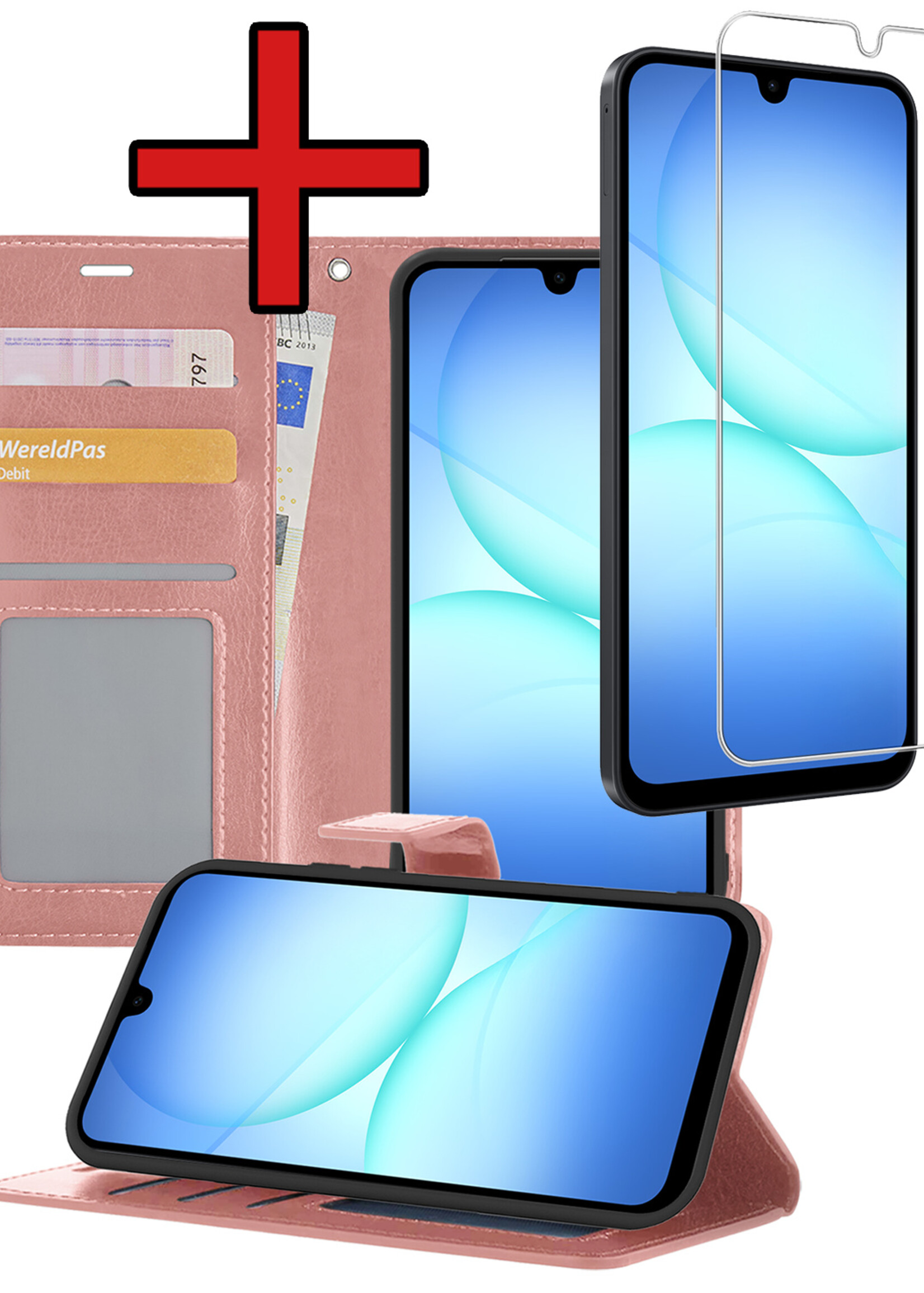 BTH BTH Samsung Galaxy A17 Hoesje Bookcase Met Screenprotector - Rose Goud
