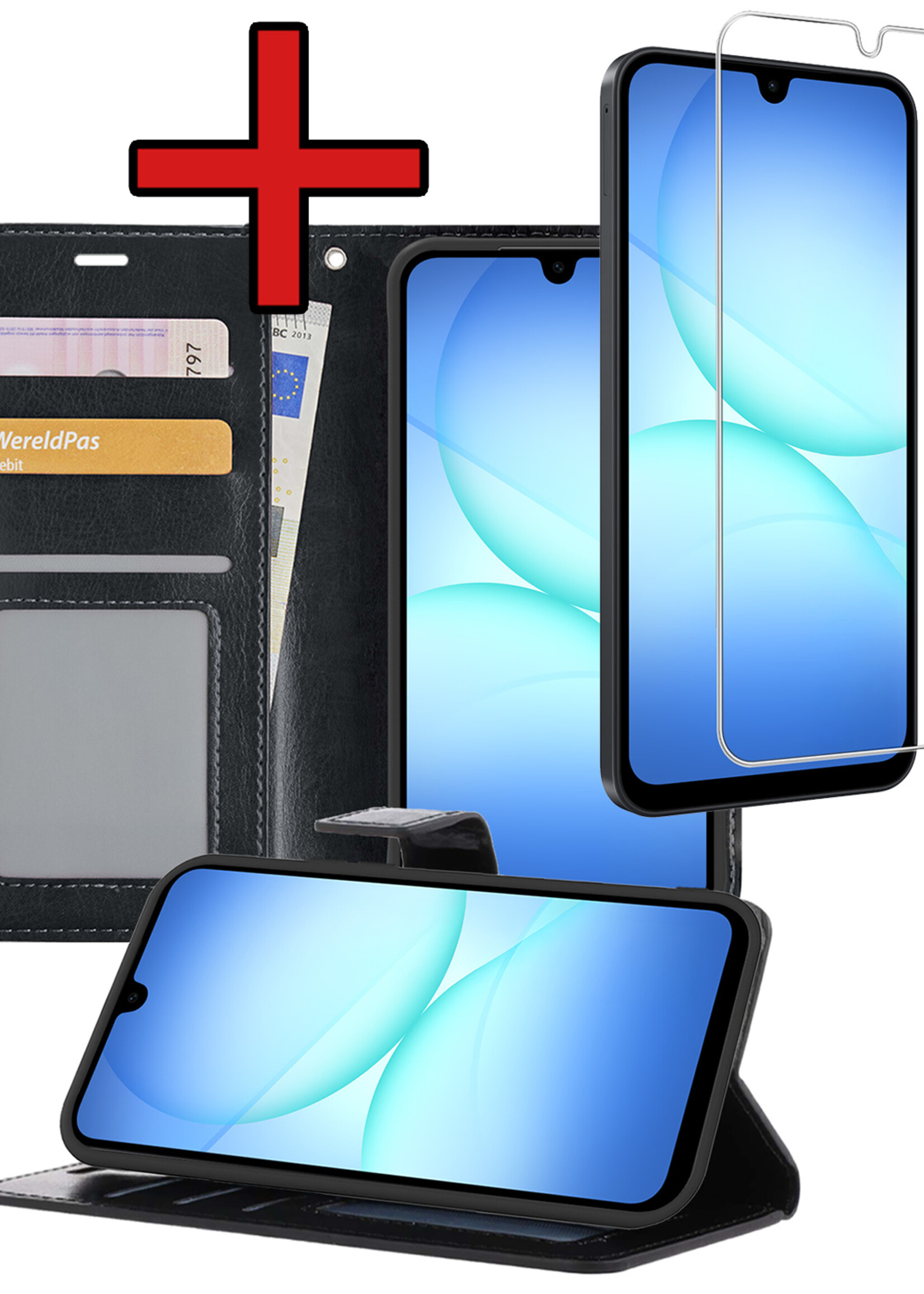 BTH BTH Samsung Galaxy A17 Hoesje Bookcase Met Screenprotector - Zwart