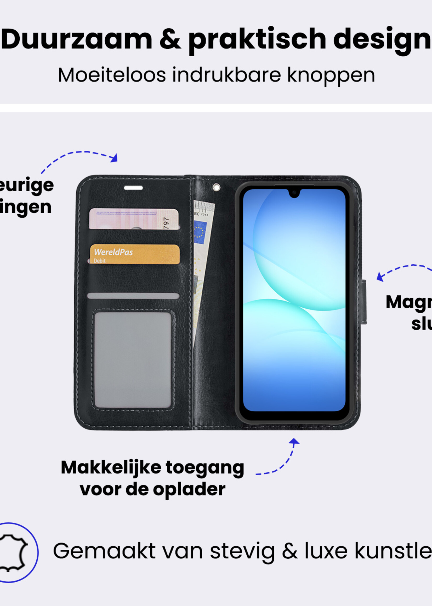 BTH BTH Samsung Galaxy A17 Hoesje Bookcase Met Screenprotector - Zwart