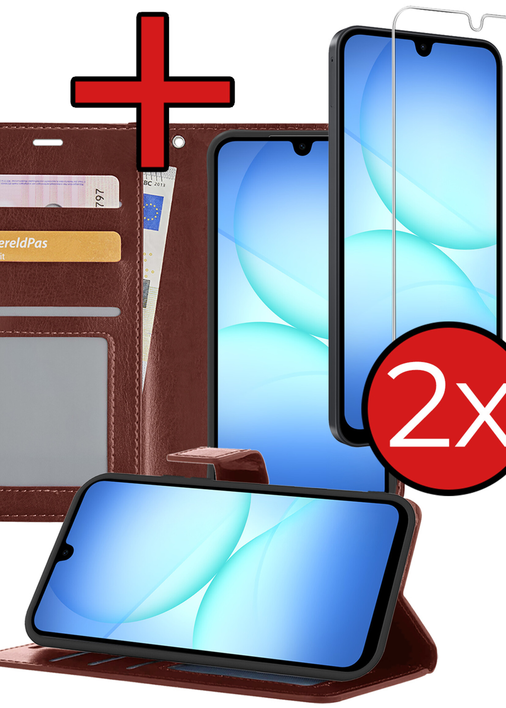 BTH BTH Samsung Galaxy A17 Hoesje Bookcase Met 2x Screenprotector - Bruin