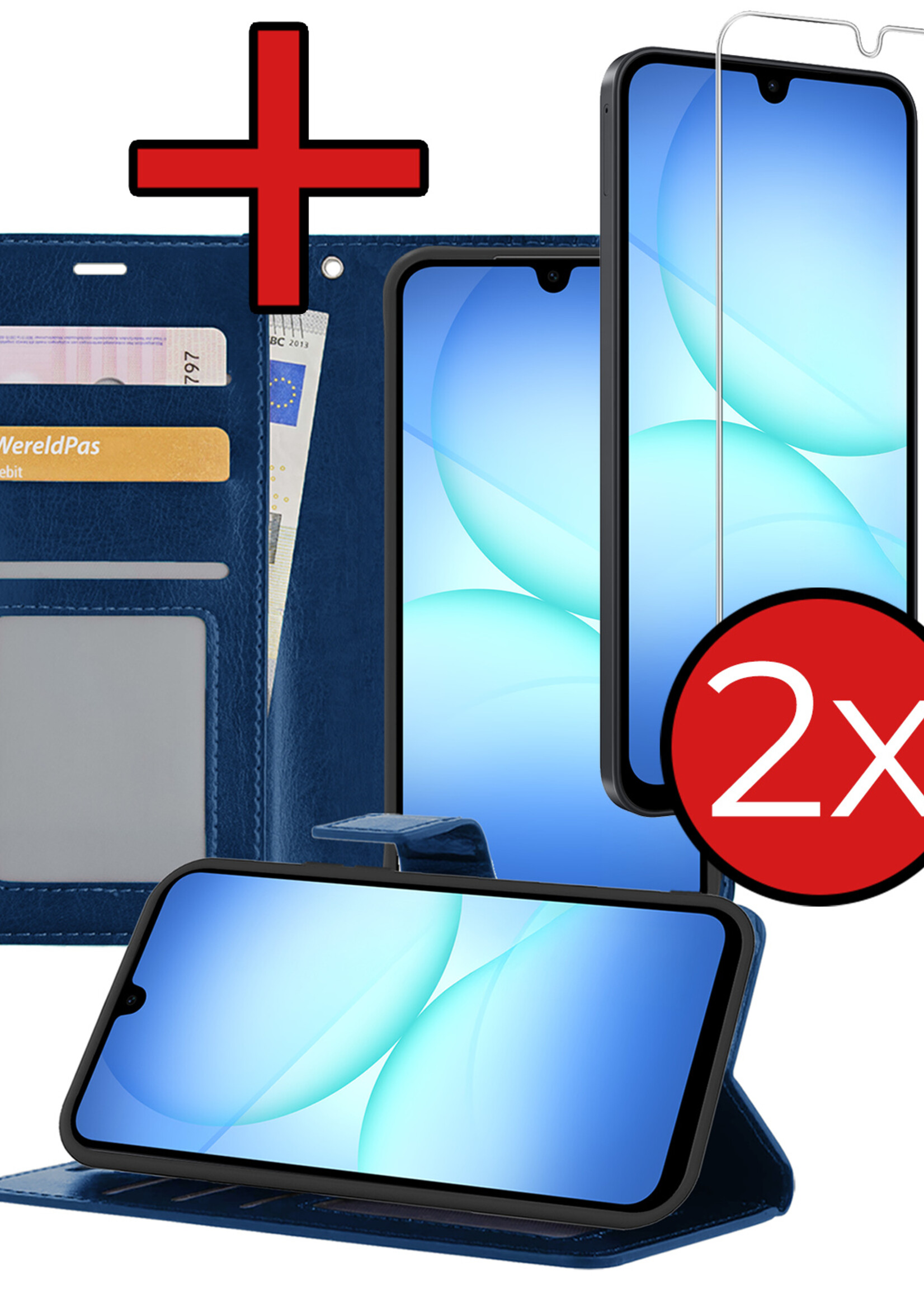 BTH BTH Samsung Galaxy A17 Hoesje Bookcase Met 2x Screenprotector - Donkerblauw