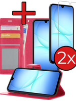 BTH BTH Samsung Galaxy A17 Hoesje Bookcase Met 2x Screenprotector - Donkerroze
